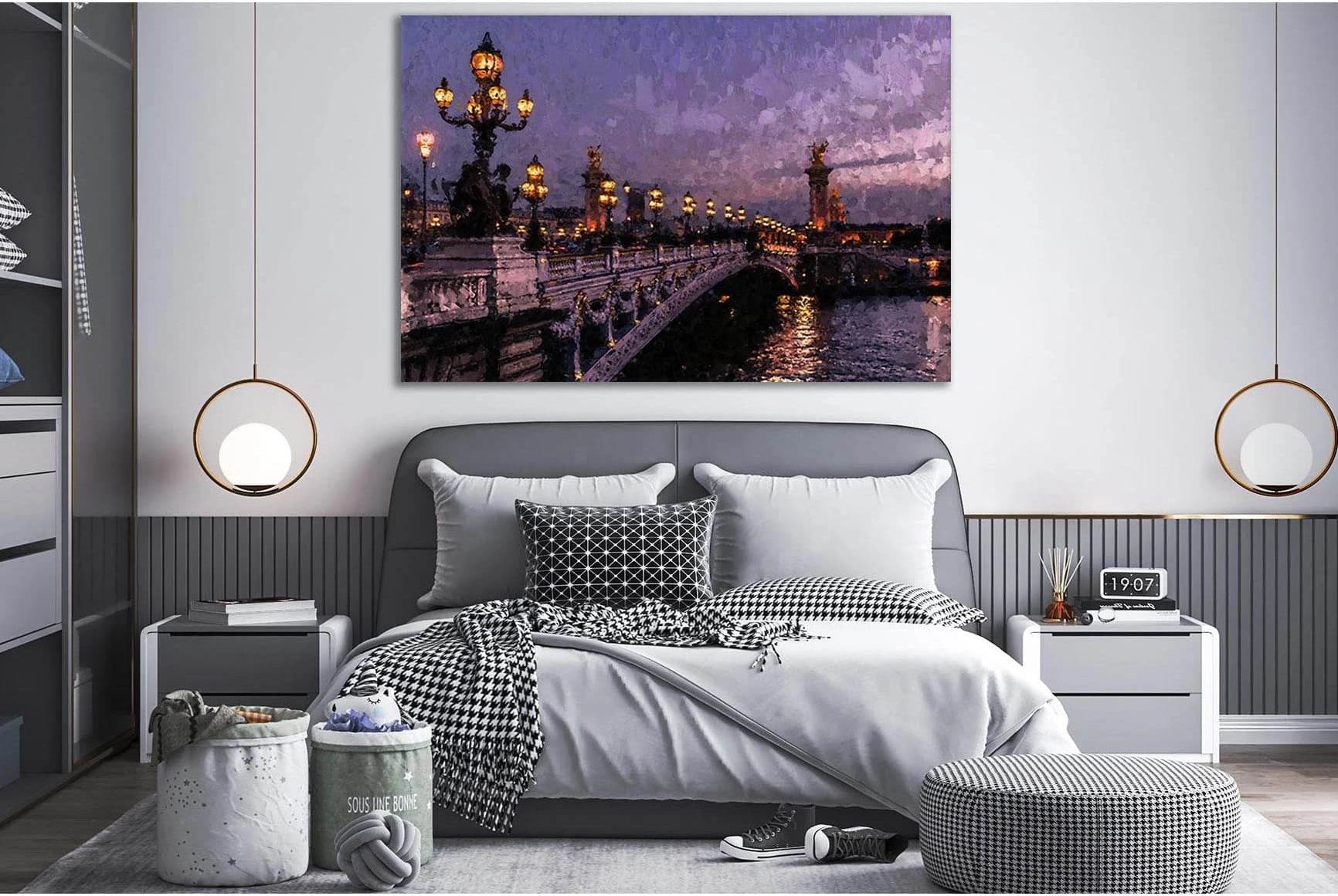 Night Bridge №SL565 Ready to Hang Canvas Print - Zellart Canvas Prints 0new, ALL_Products, Oil Painting Wall Art