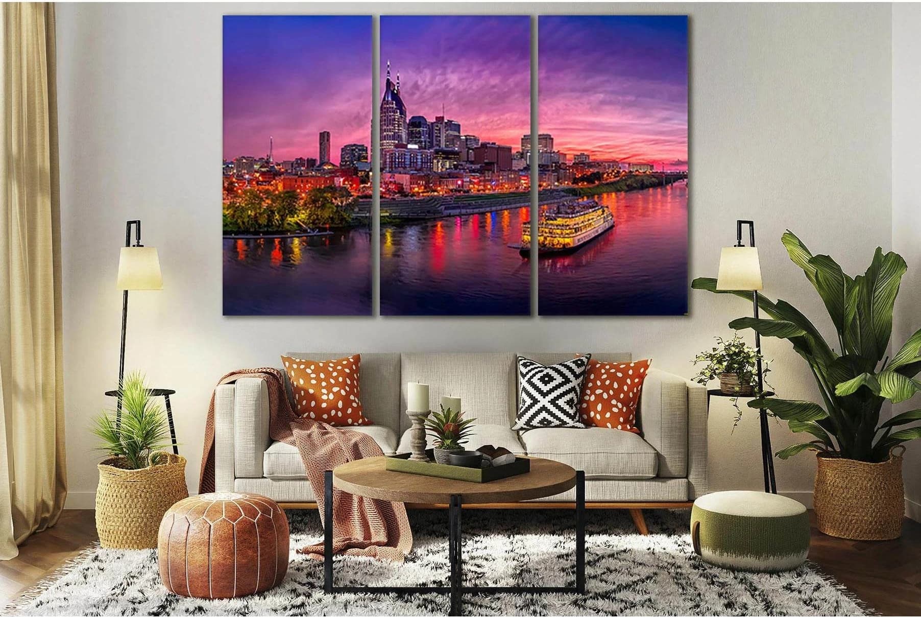 Night City Lights Nashville USA №SL324 Ready to Hang Canvas Print - Zellart Canvas Prints 0new, ALL_Products, Cityscapes & Skylines