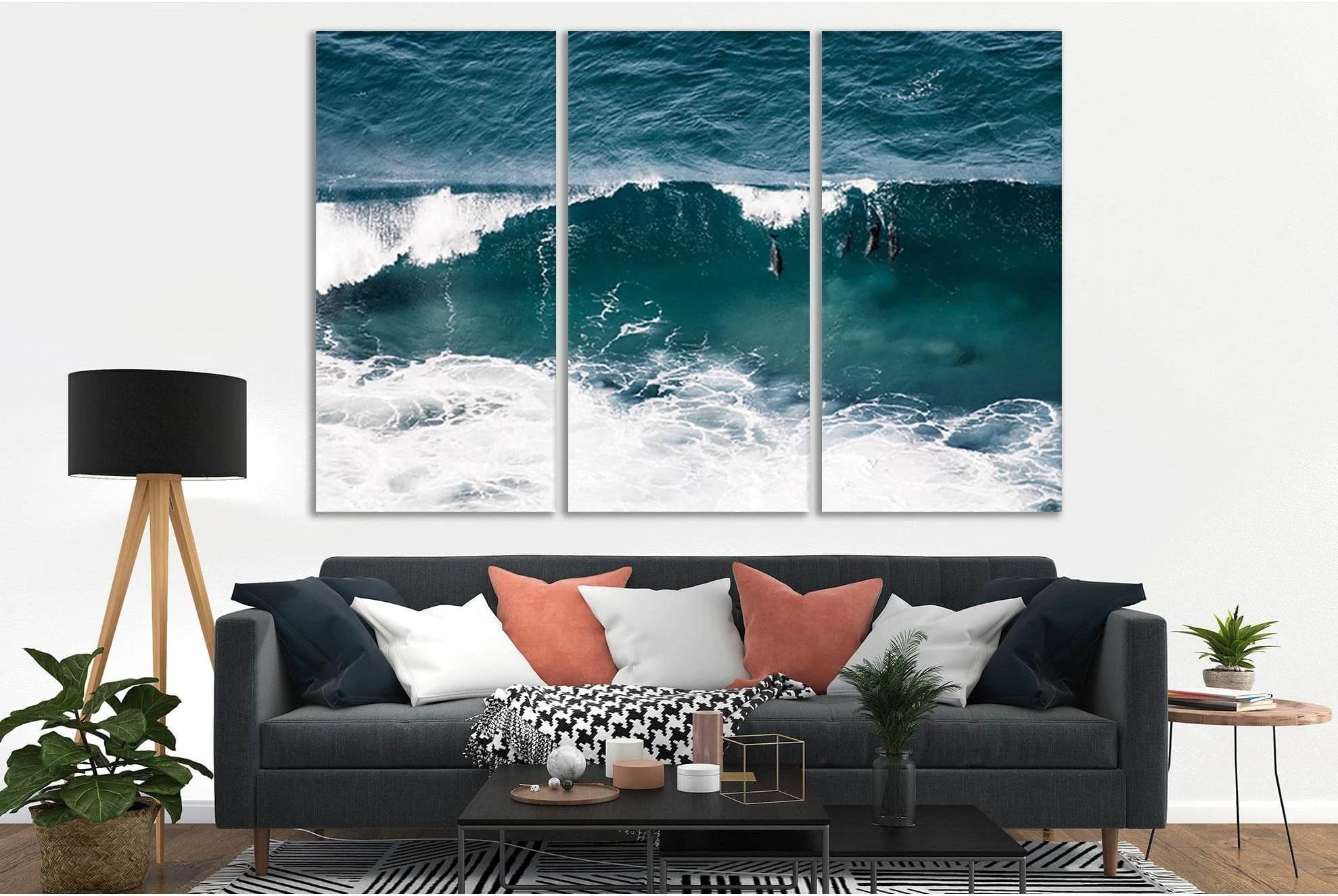 Ocean Waves And Dolphins №SL81 Ready to Hang Canvas Print - Zellart Canvas Prints 0new, ALL_Products, Beach Ocean & Waves