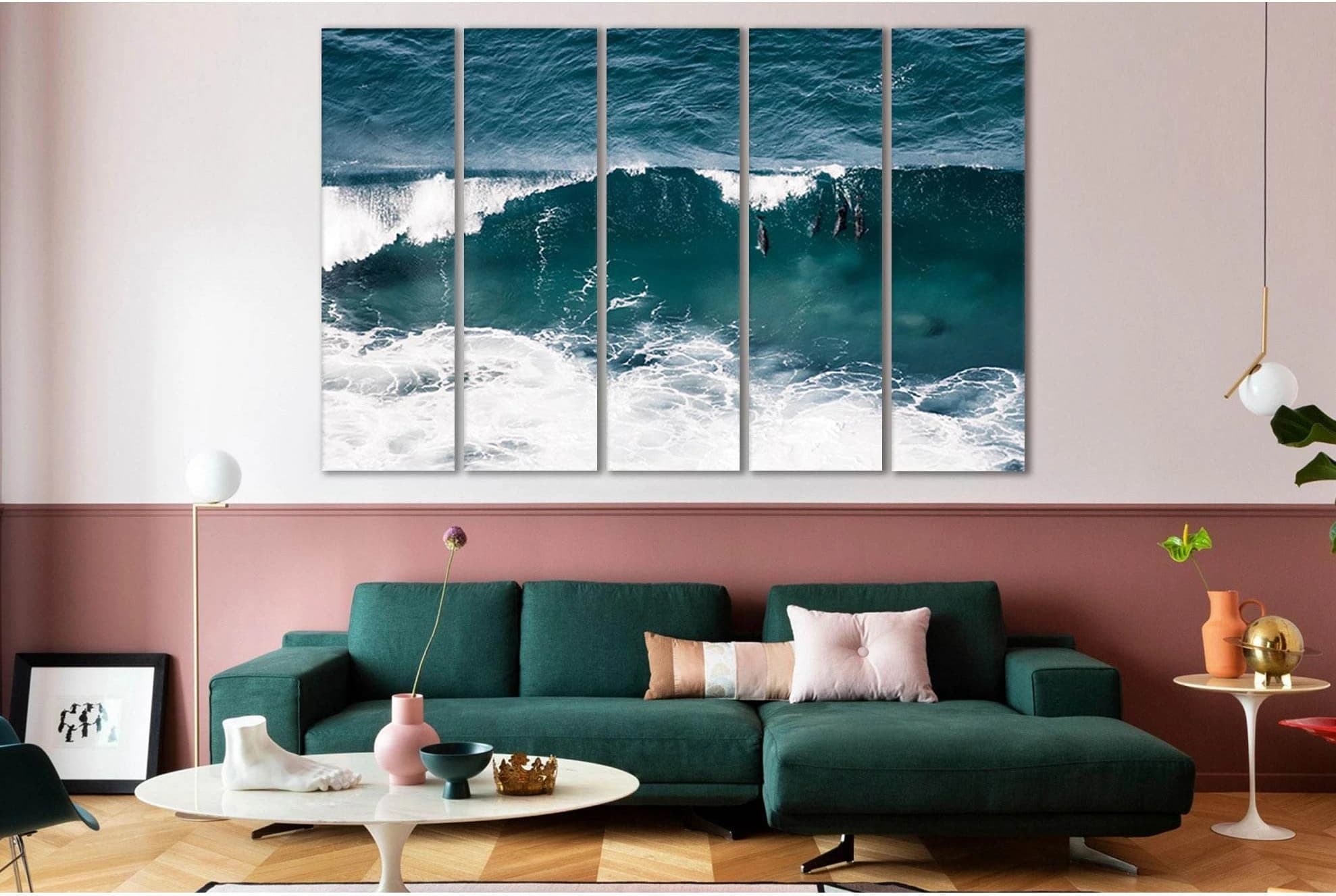 Ocean Waves And Dolphins №SL81 Ready to Hang Canvas Print - Zellart Canvas Prints 0new, ALL_Products, Beach Ocean & Waves