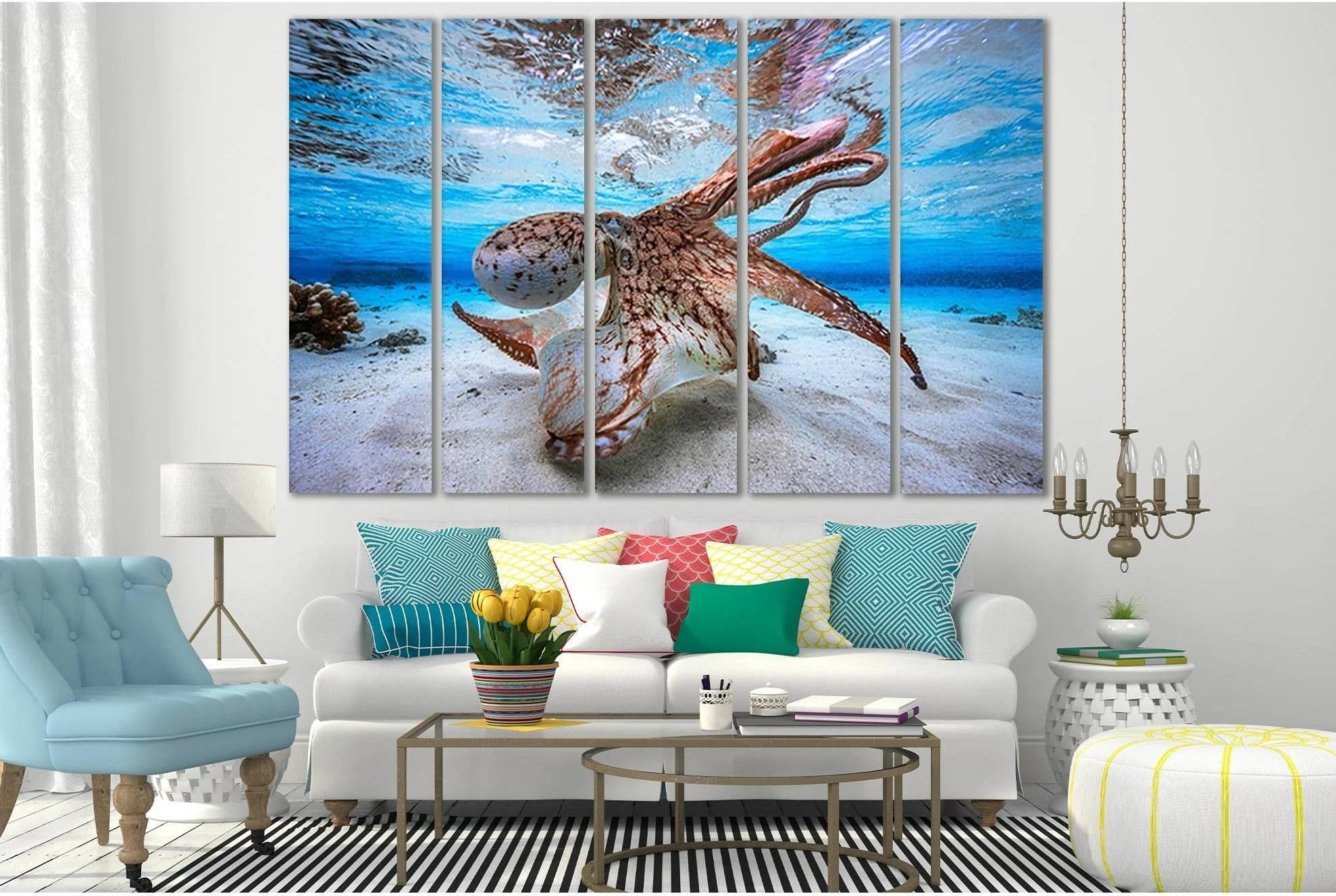 Octopus Underwater World №SL1021 Ready to Hang Canvas Print - Zellart Canvas Prints 0new, ALL_Products, Animals & Wildlife