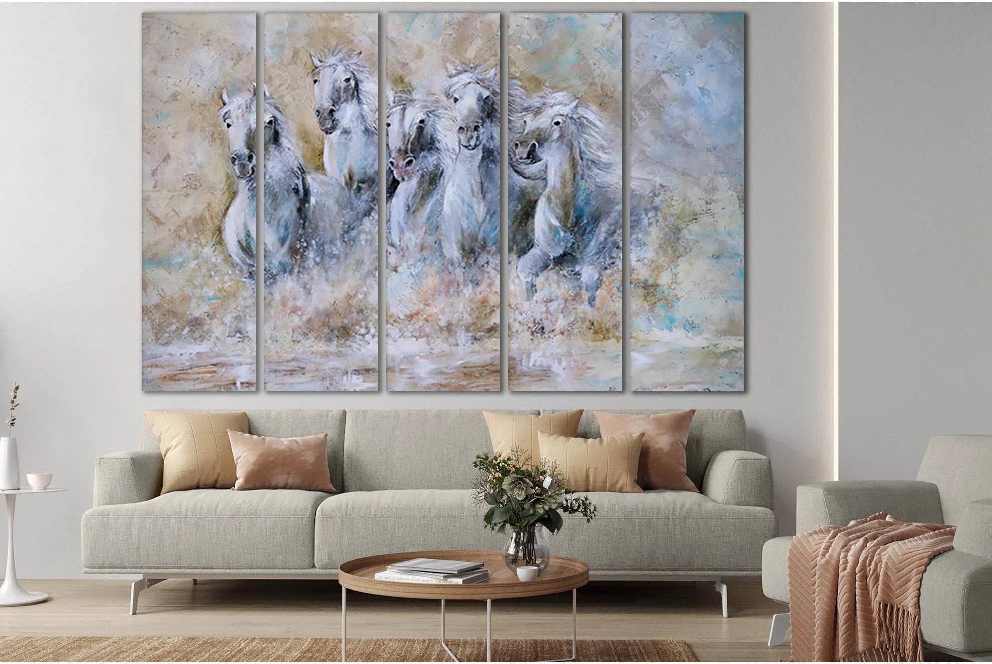 Oil Painting Horses №SL574 Ready to Hang Canvas Print - Zellart Canvas Prints 0new, ALL_Products, Horses, Oil Painting Wall Art