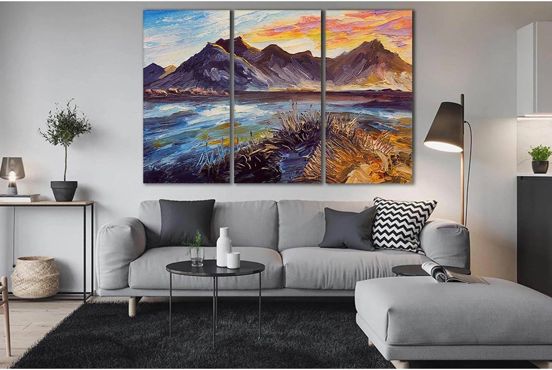 Oil Painting Pink Sunset Sea And Mountains №SL599 Ready to Hang Canvas Print - Zellart Canvas Prints 0new, ALL_Products, Oil Painting Wall Art