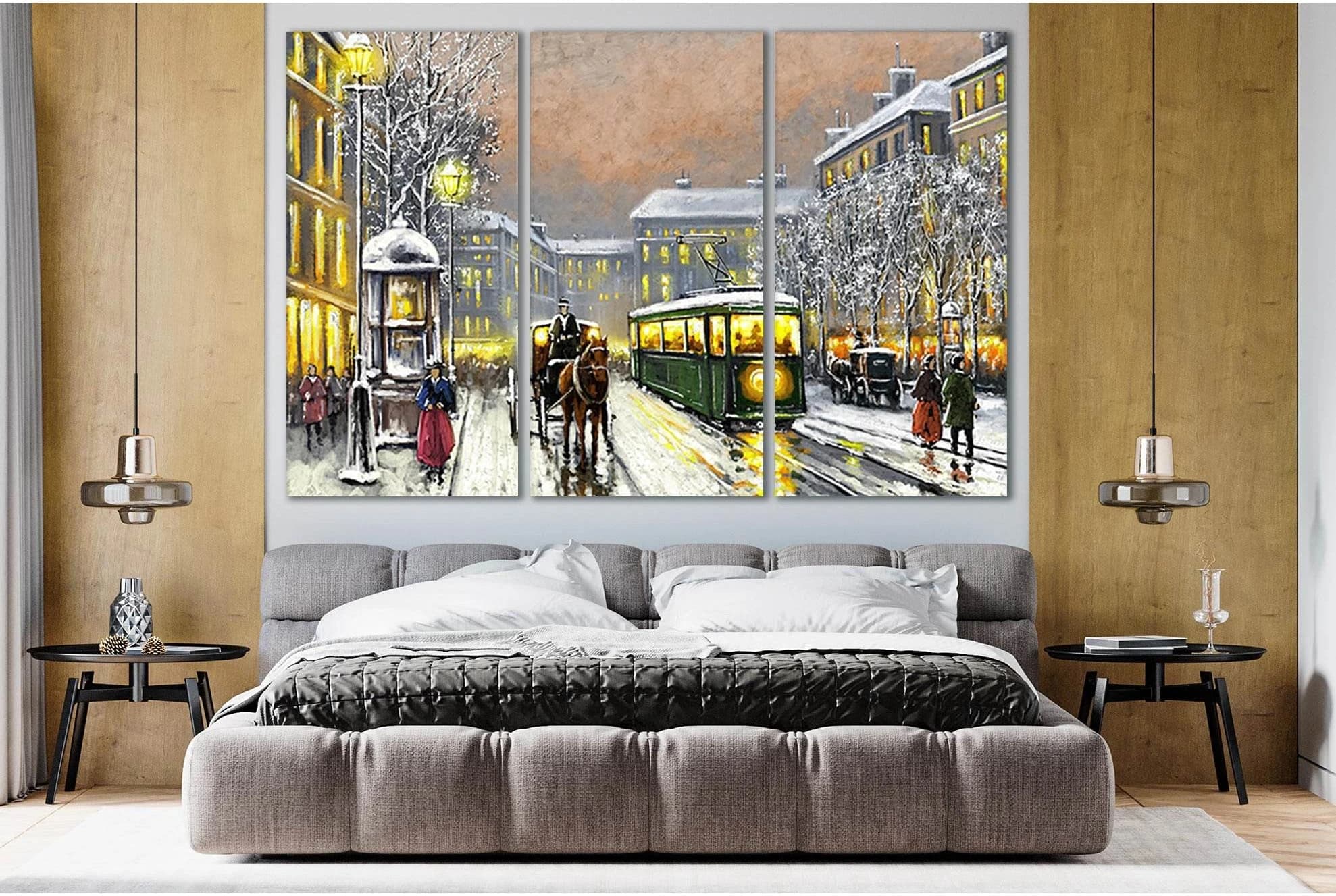 Oil Paintings Old Tram In The Street №SL591 Ready to Hang Canvas Print - Zellart Canvas Prints 0new, ALL_Products, Oil Painting Wall Art