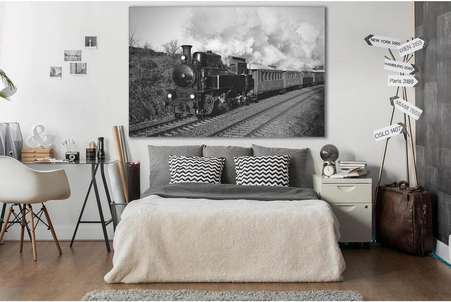 Old Train Riding Road №SL738 Ready to Hang Canvas Print - Zellart Canvas Prints 0new, ALL_Products, Engine, Engines Wall Art