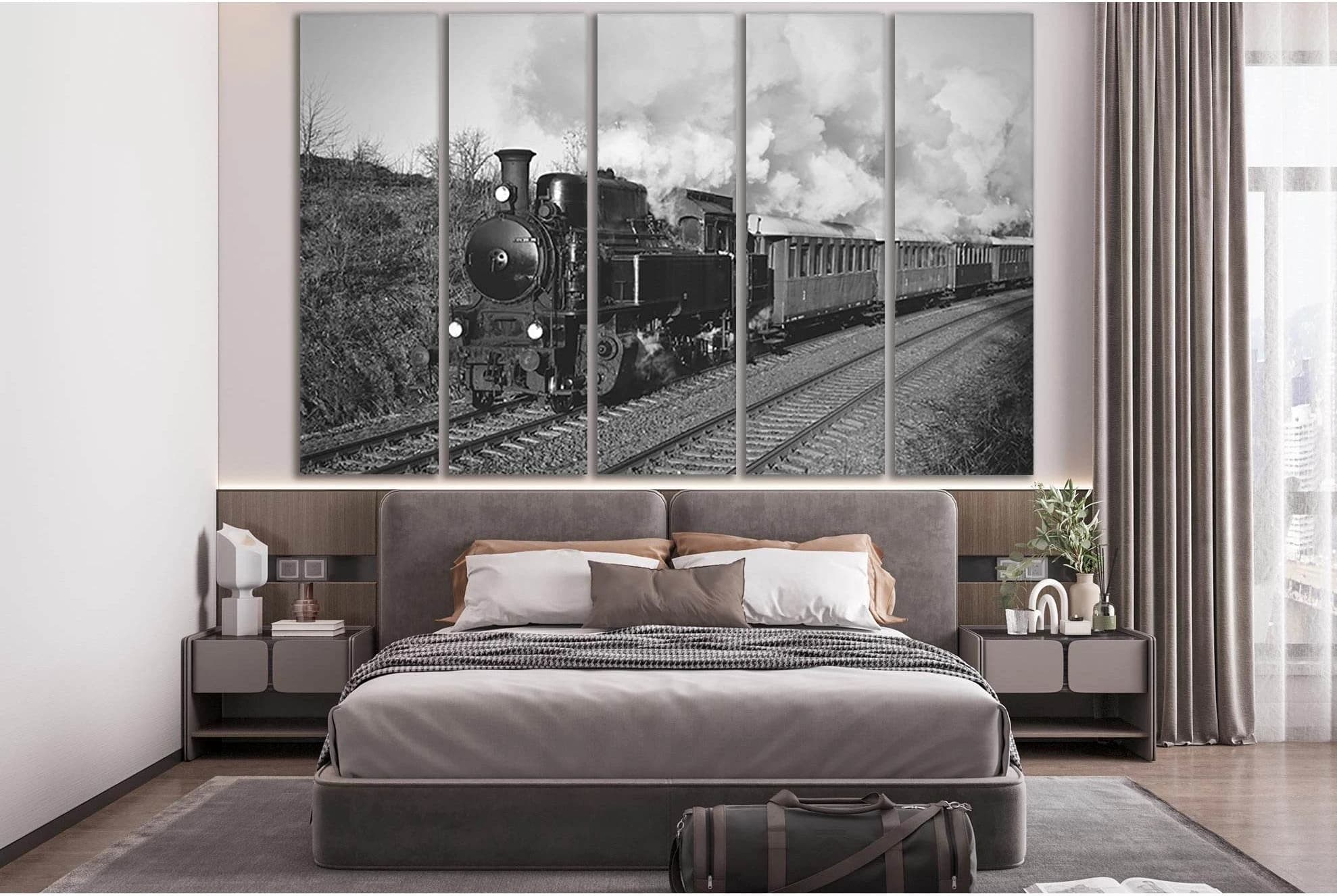 Old Train Riding Road №SL738 Ready to Hang Canvas Print - Zellart Canvas Prints 0new, ALL_Products, Engine, Engines Wall Art