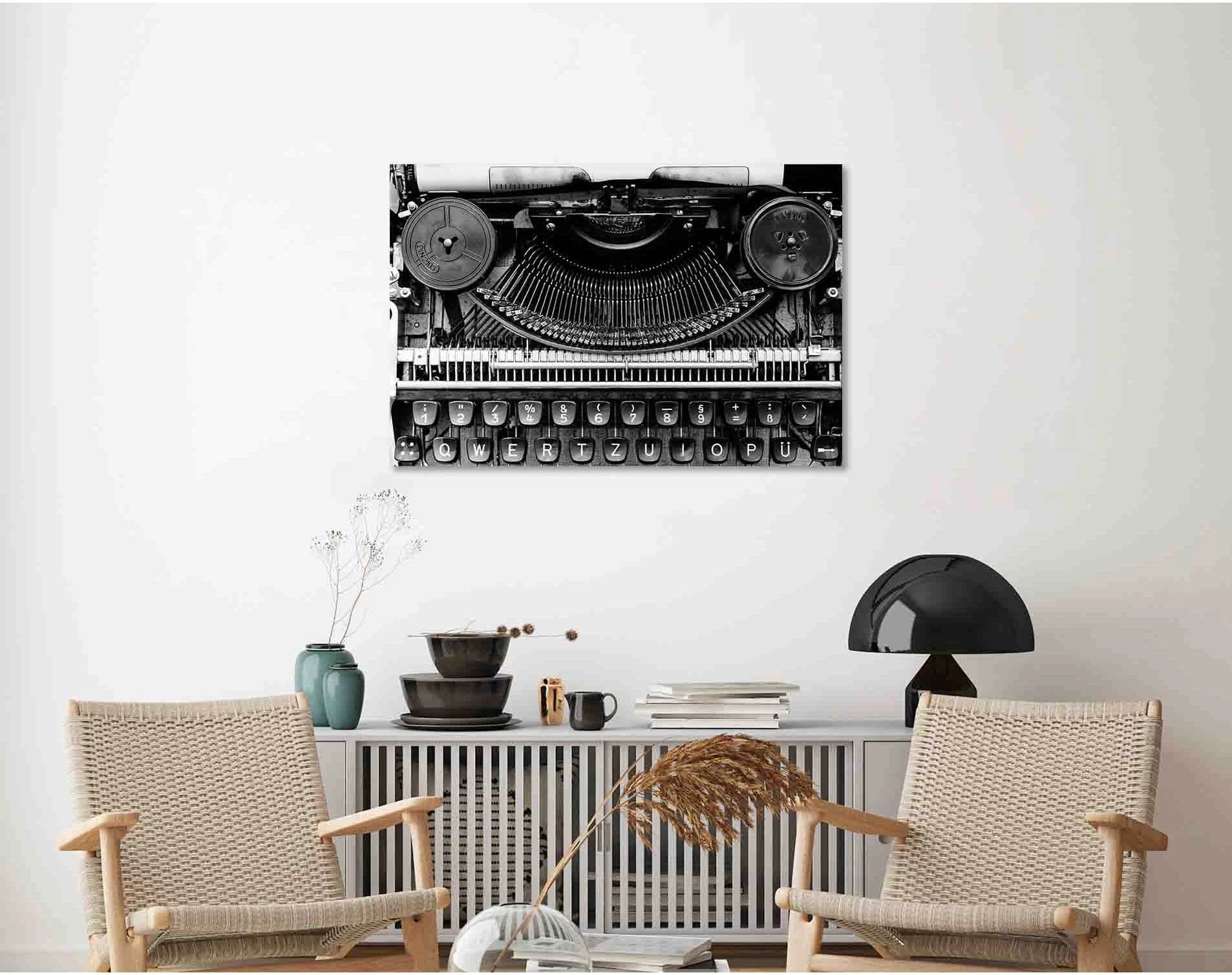 Old typewriter №D2847 Ready to Hang Canvas Print - Zellart Canvas Prints 0new, ALL_Products, Black & White Wall Art
