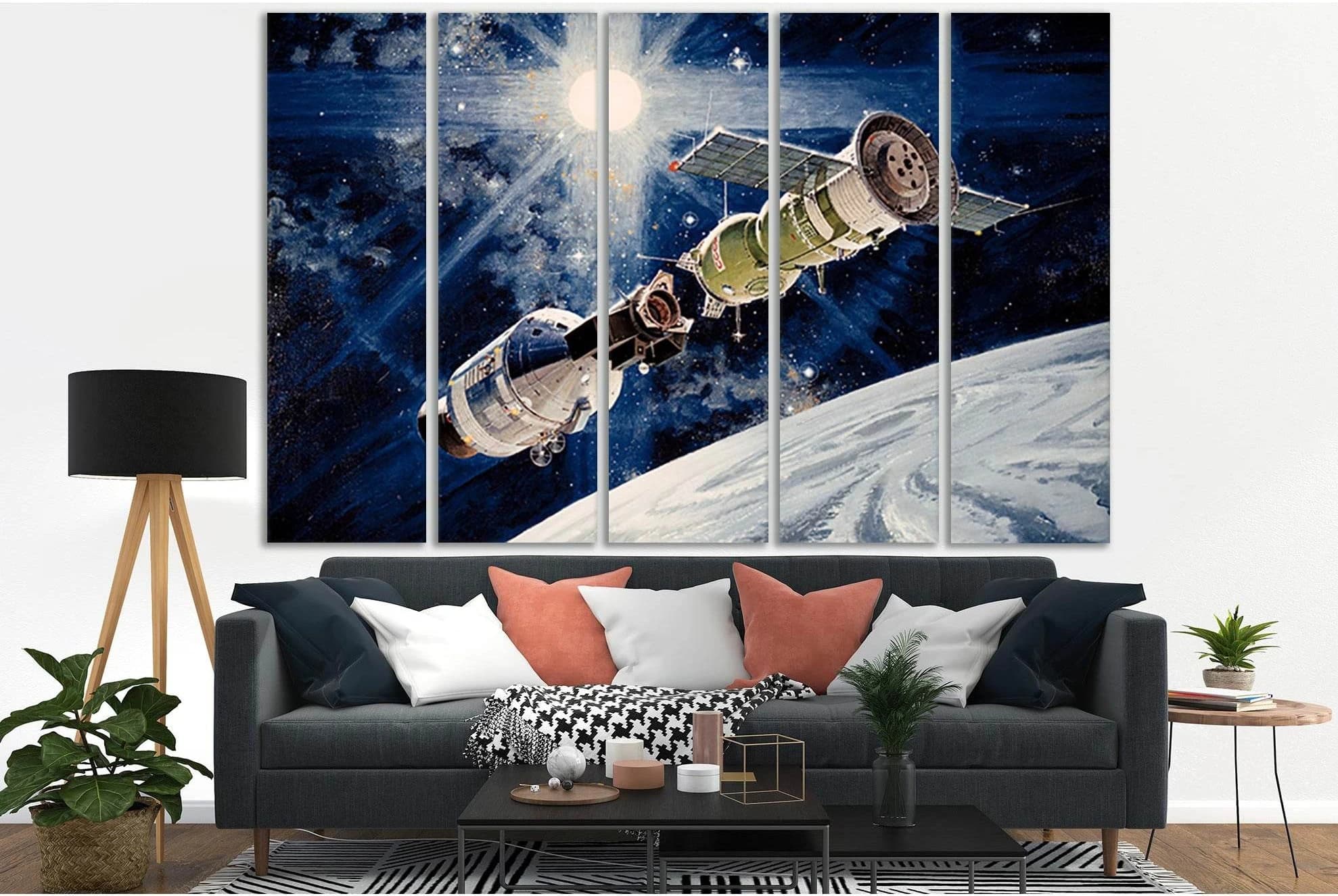 Orbital Stations Above The Planet №SL980 Ready to Hang Canvas Print - Zellart Canvas Prints 0new, ALL_Products, Astronomy & Space Canvas Wall Art