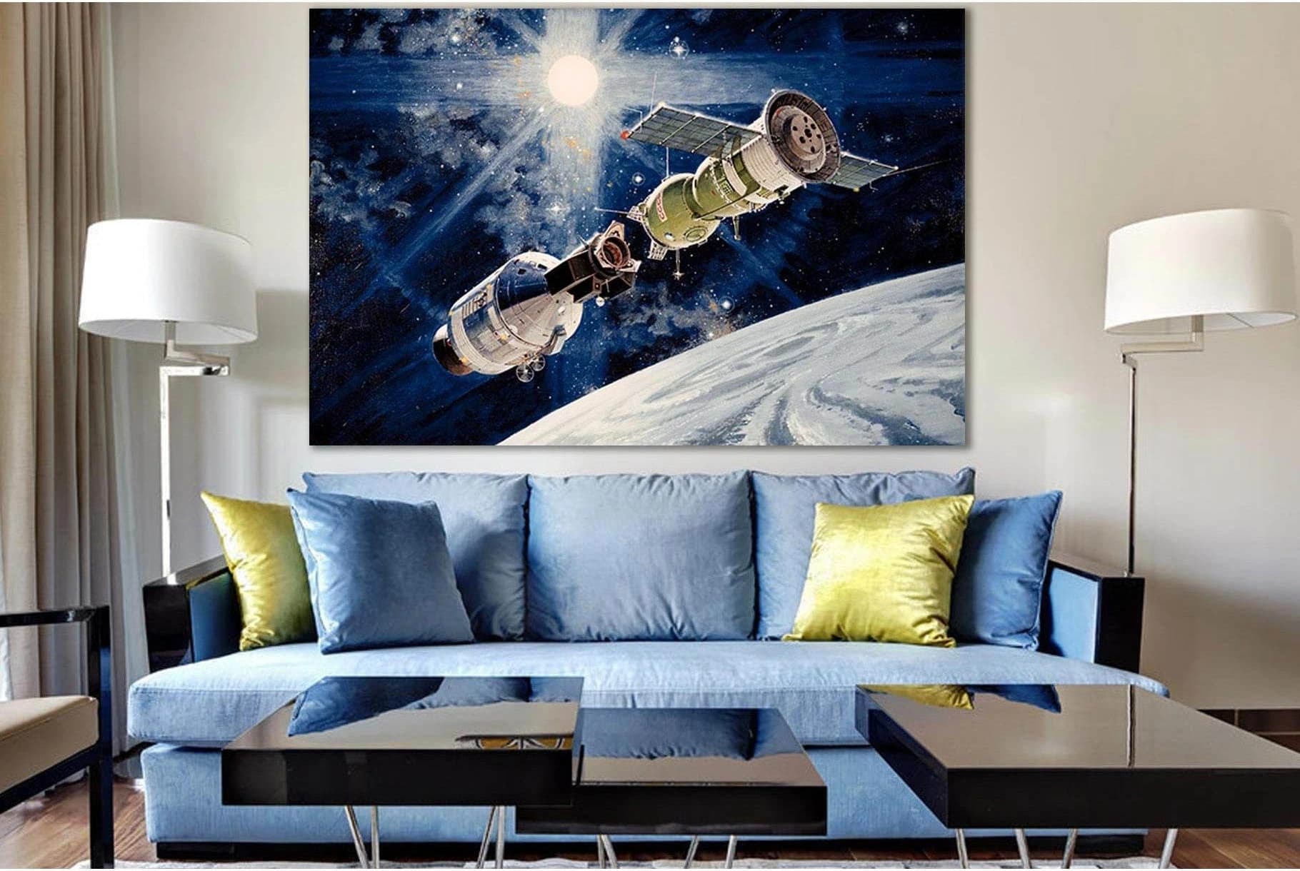 Orbital Stations Above The Planet №SL980 Ready to Hang Canvas Print - Zellart Canvas Prints 0new, ALL_Products, Astronomy & Space Canvas Wall Art