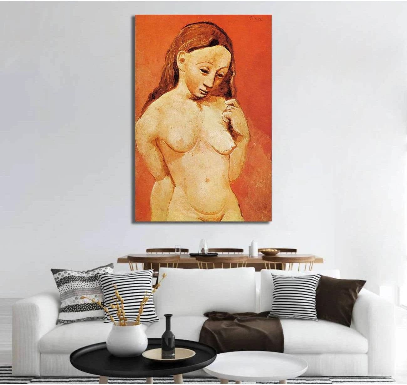 Pablo Picasso, Nude against a red background - Ready to Hang Canvas Print - Zellart Canvas Prints 000Negative, 6164, ALL_Products