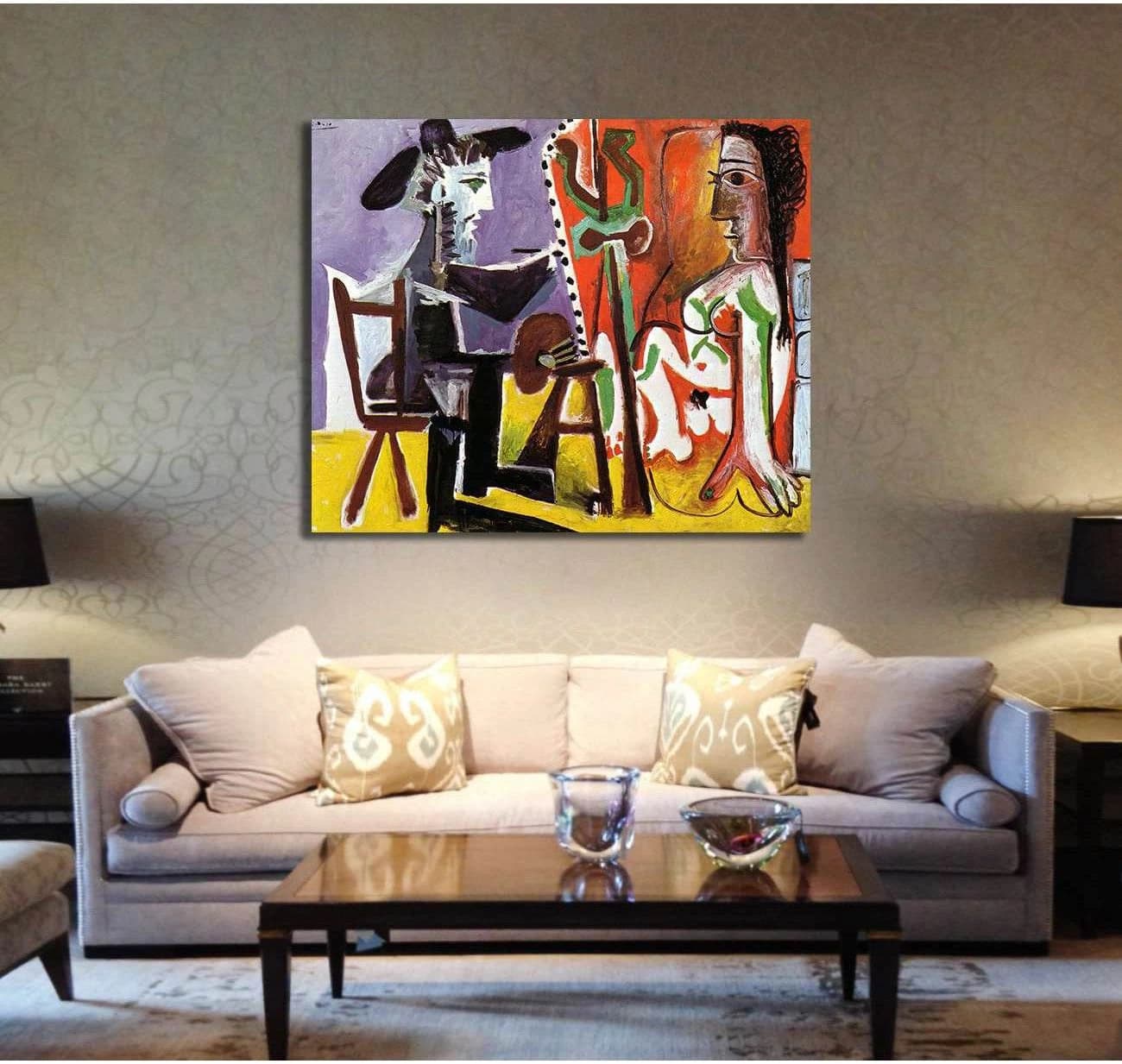 Pablo Picasso, Still Life with Cards, Glasses and a Bottle of Rum- 'Vive la France' - Ready to Hang Canvas Print - Zellart Canvas Prints 000Negative, 6178, ALL_Products