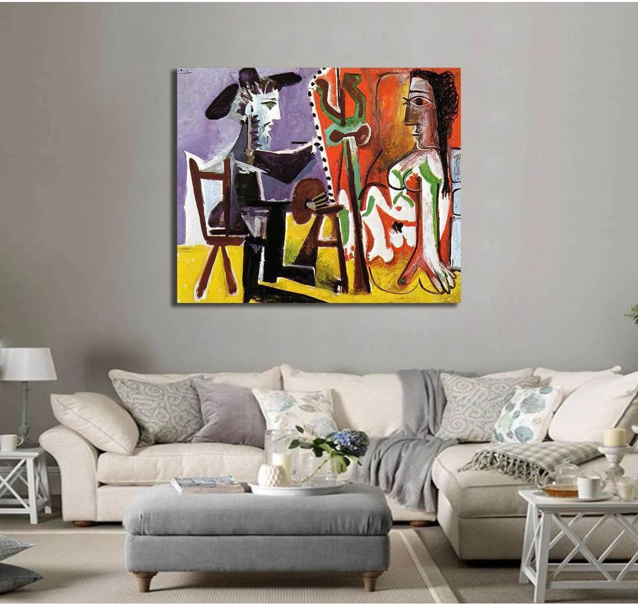 Pablo Picasso, Still Life with Cards, Glasses and a Bottle of Rum- 'Vive la France' - Ready to Hang Canvas Print - Zellart Canvas Prints 000Negative, 6178, ALL_Products
