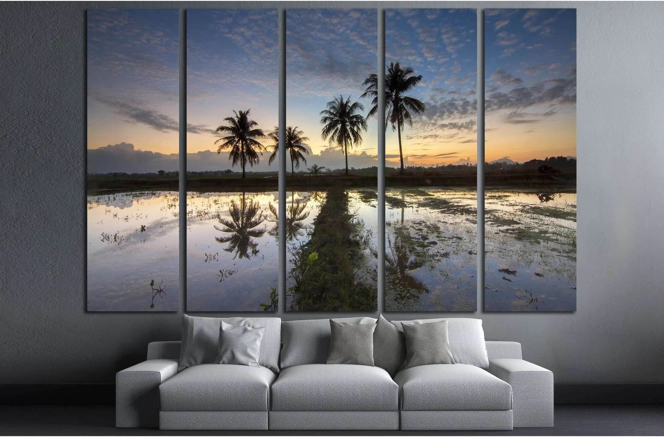palm trees on the background of a beautiful sunset. Soft focus due to long exposure №3108 Ready to Hang Canvas Print - Zellart Canvas Prints ALL_Products, s-3108