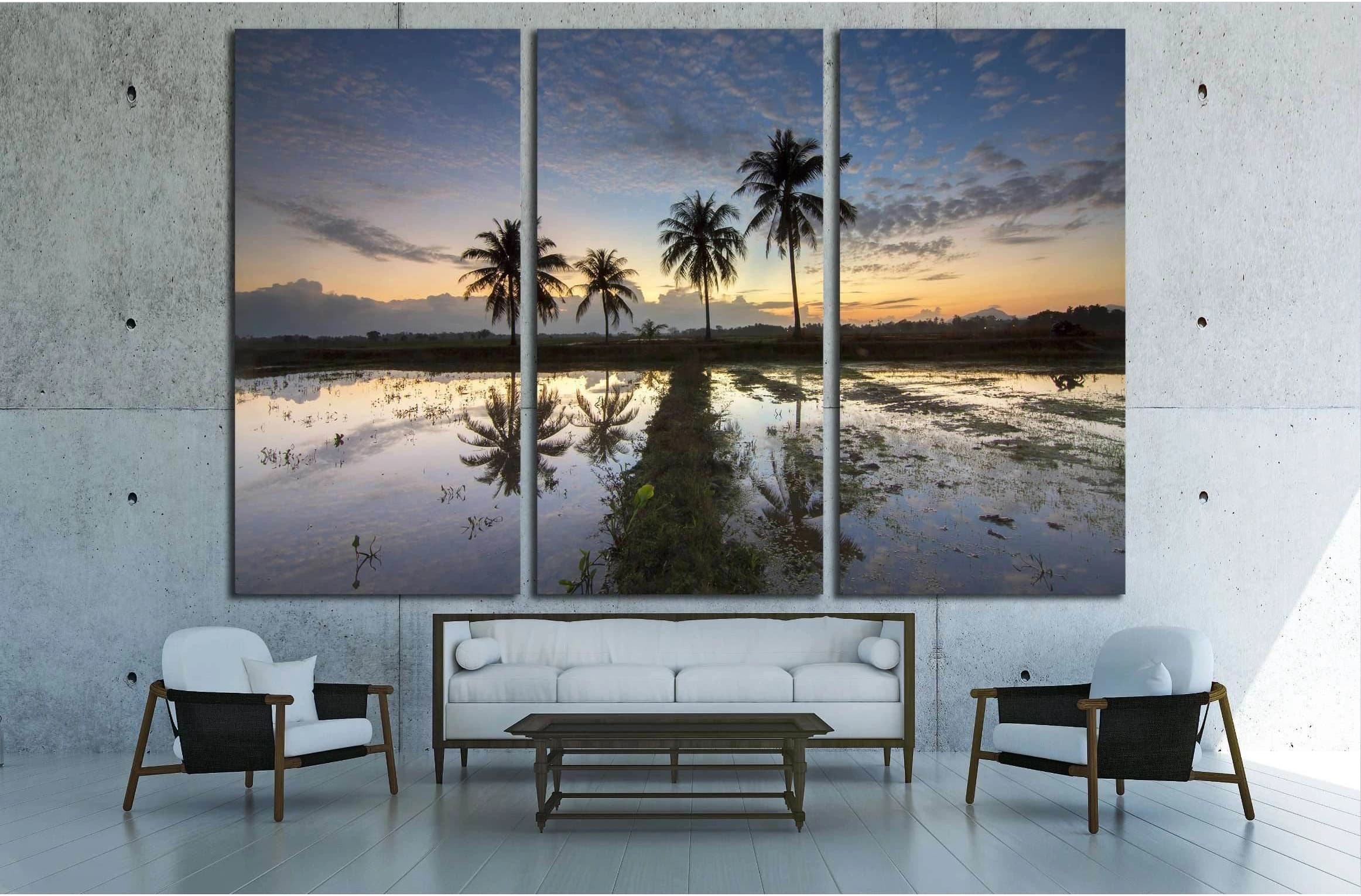 palm trees on the background of a beautiful sunset. Soft focus due to long exposure №3108 Ready to Hang Canvas Print - Zellart Canvas Prints ALL_Products, s-3108