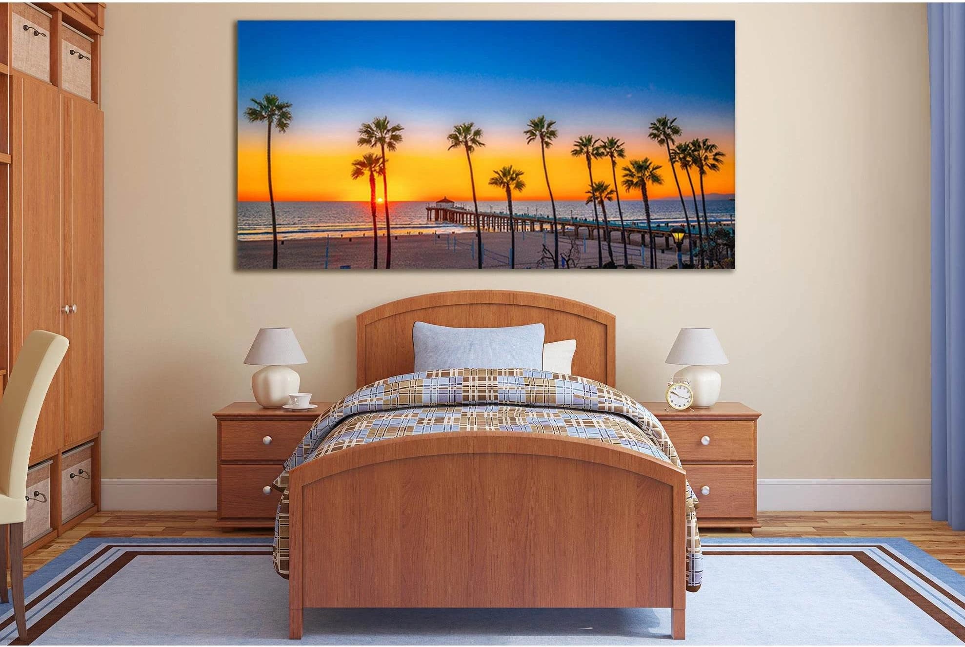 Palms Ocean Sunset Pier №SL210 Ready to Hang Canvas Print - Zellart Canvas Prints 0new, ALL_Products, Beach Ocean & Waves, SUNRISE & SUNSET WALL ART
