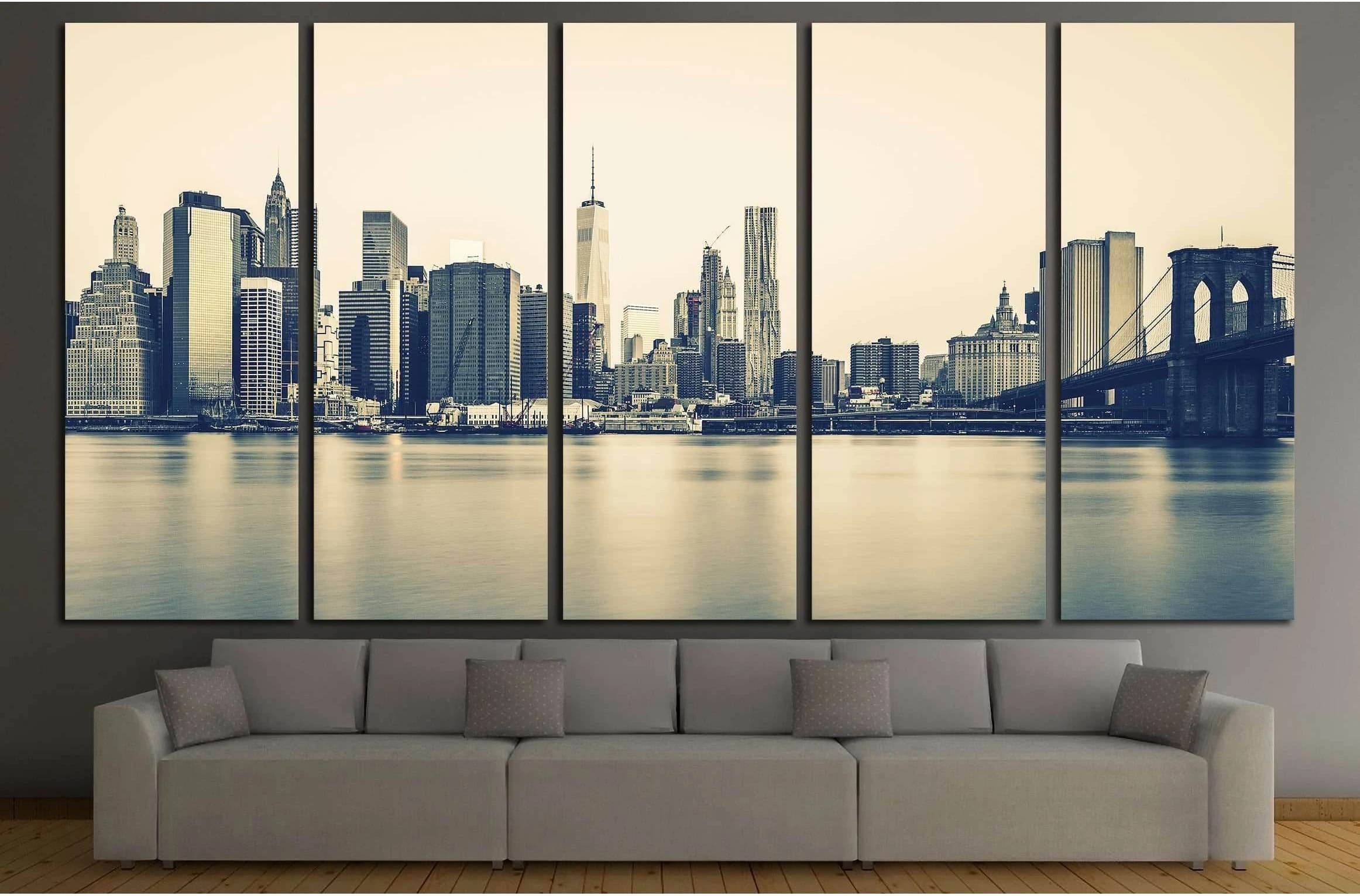 Panoramic view of New York City Manhattan №3000 Ready to Hang Canvas Print - Zellart Canvas Prints 0_NY_ART, ALL_Products, s-3000