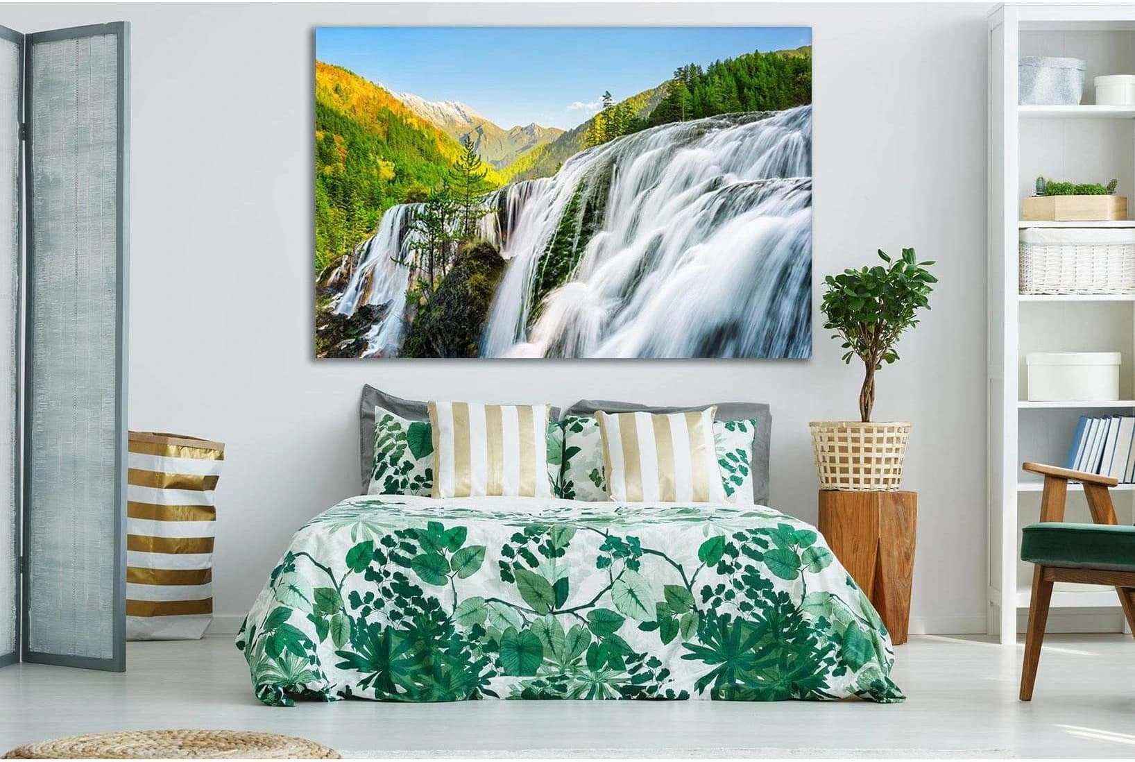 Pearl Shoals Waterfall №SL453 Ready to Hang Canvas Print - Zellart Canvas Prints 0new, ALL_Products, Waterfall, Waterfall Wall Art