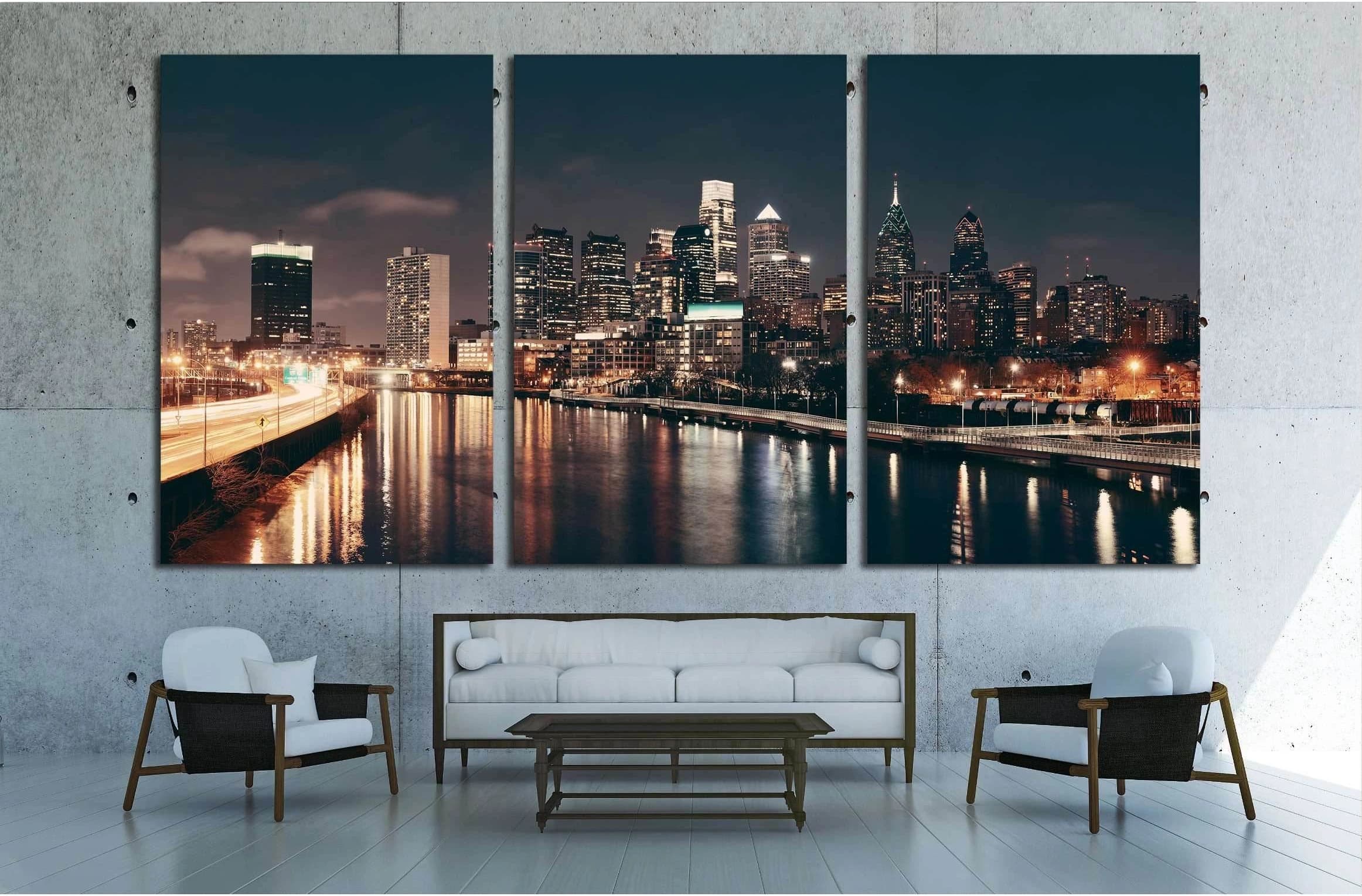 Philadelphia skyline at night with urban architecture №2030 Ready to Hang Canvas Print - Zellart Canvas Prints ALL_Products, s-2030