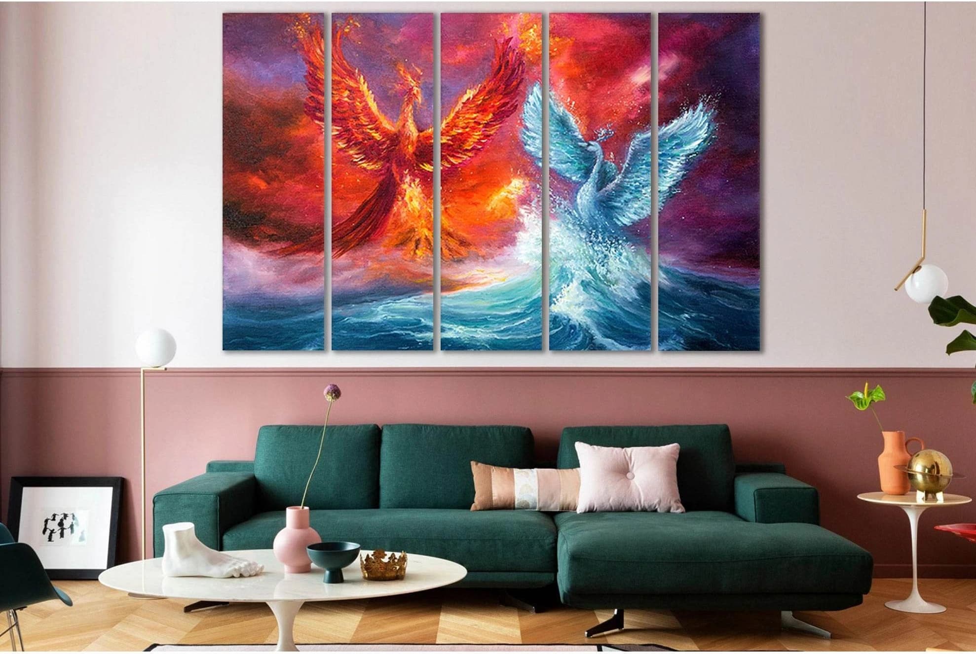 Phoenix And Spiritual Swan From Waves №SL596 Ready to Hang Canvas Print - Zellart Canvas Prints 0new, ALL_Products, Oil Painting Wall Art