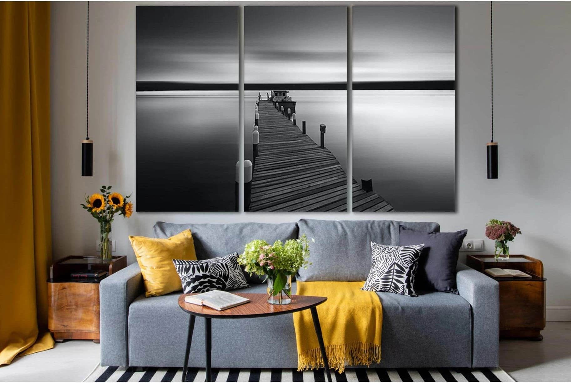 Pier Over Sea Against Sky Black End White №SL875 Ready to Hang Canvas Print - Zellart Canvas Prints 0new, ALL_Products, Black & White Wall Art
