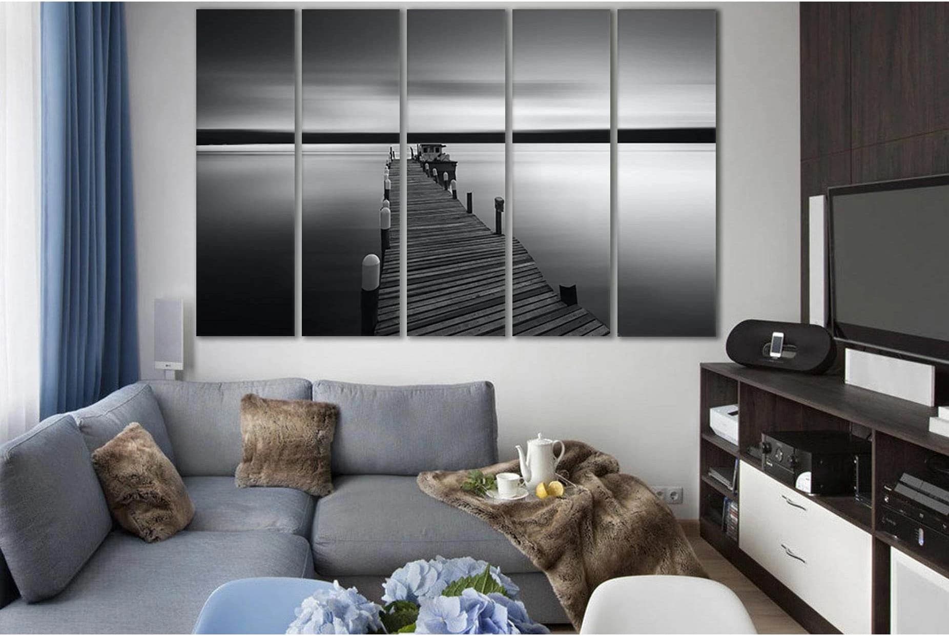 Pier Over Sea Against Sky Black End White №SL875 Ready to Hang Canvas Print - Zellart Canvas Prints 0new, ALL_Products, Black & White Wall Art