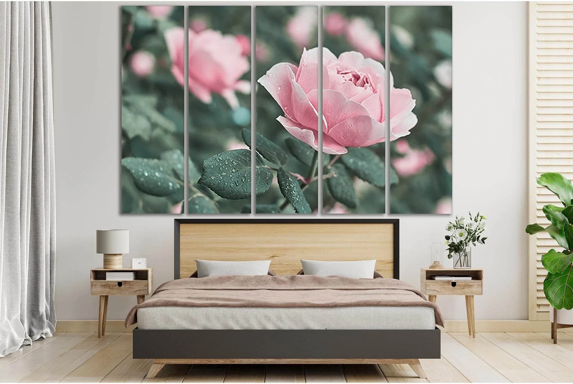 Pink Roses Flower In The Garden №SL711 Ready to Hang Canvas Print - Zellart Canvas Prints 0new, ALL_Products, Floral & Botanical Wall Art