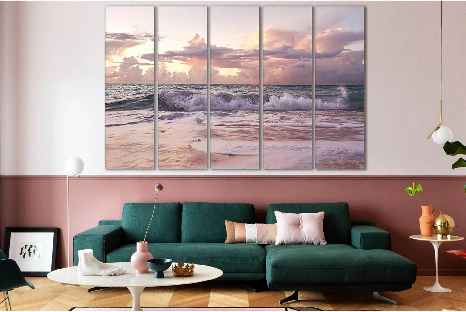 Pink Sunset Sea №SL99 Ready to Hang Canvas Print - Zellart Canvas Prints 0new, ALL_Products, Beach Ocean & Waves