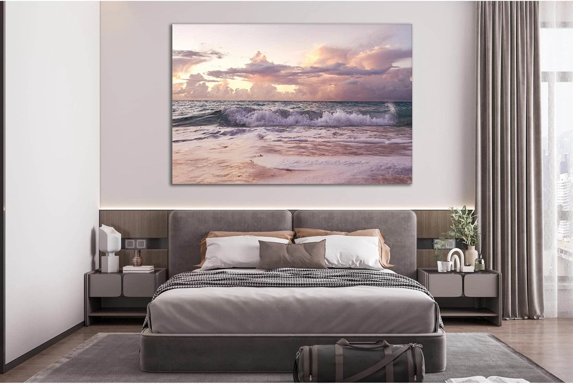 Pink Sunset Sea №SL99 Ready to Hang Canvas Print - Zellart Canvas Prints 0new, ALL_Products, Beach Ocean & Waves