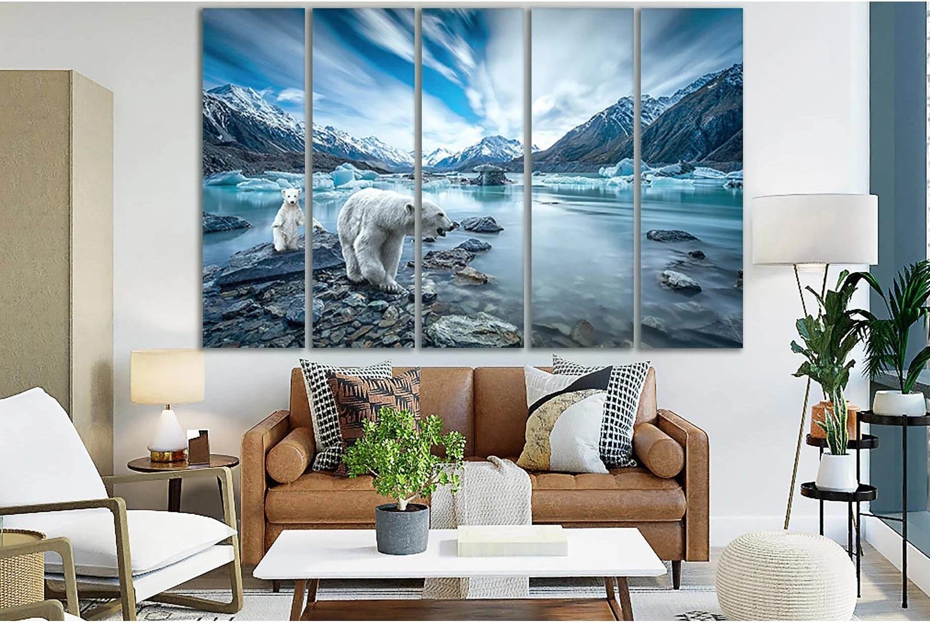 Polar Bear Mom With Baby №SL1023 Ready to Hang Canvas Print - Zellart Canvas Prints 0new, ALL_Products, Animals & Wildlife