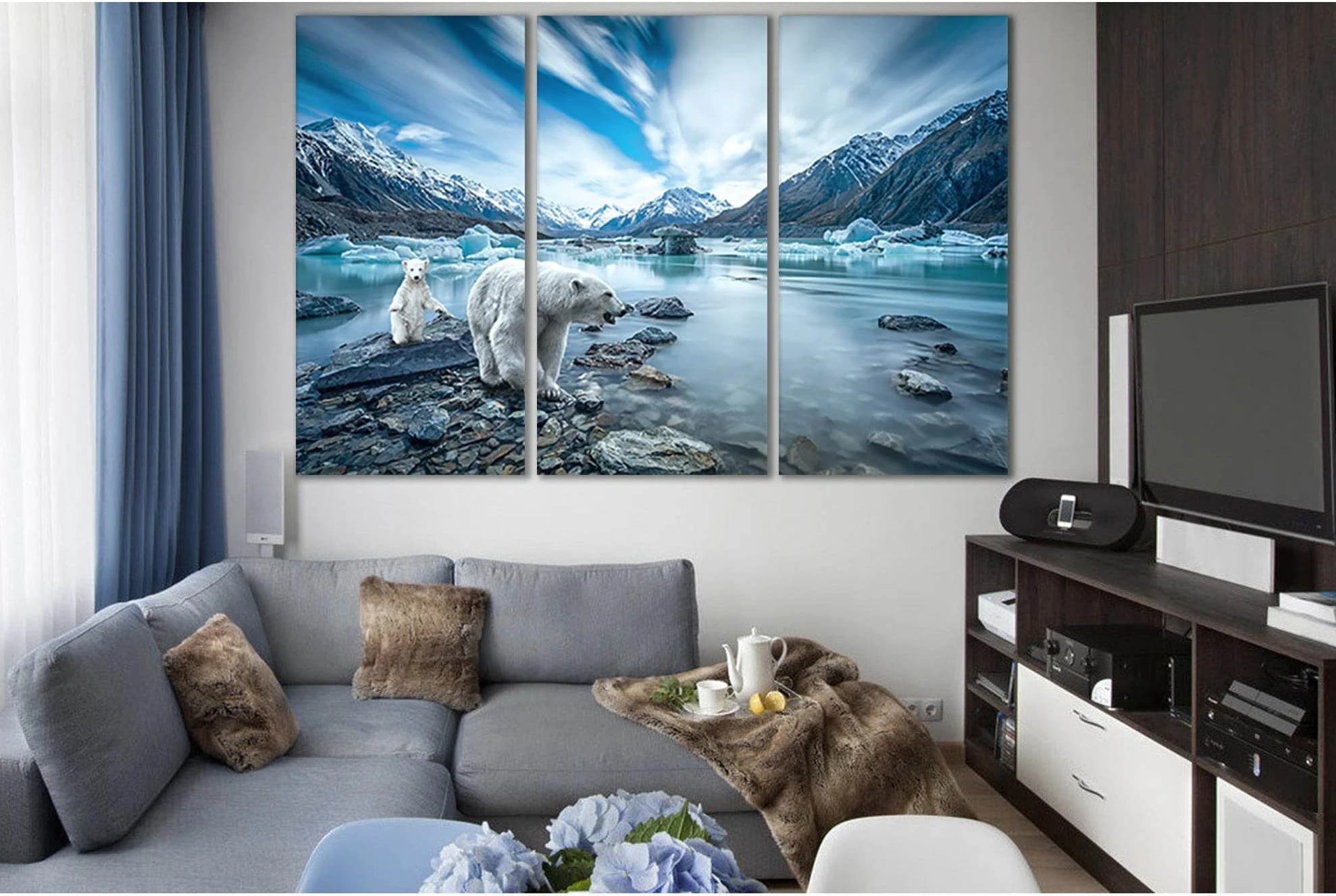 Polar Bear Mom With Baby №SL1023 Ready to Hang Canvas Print - Zellart Canvas Prints 0new, ALL_Products, Animals & Wildlife