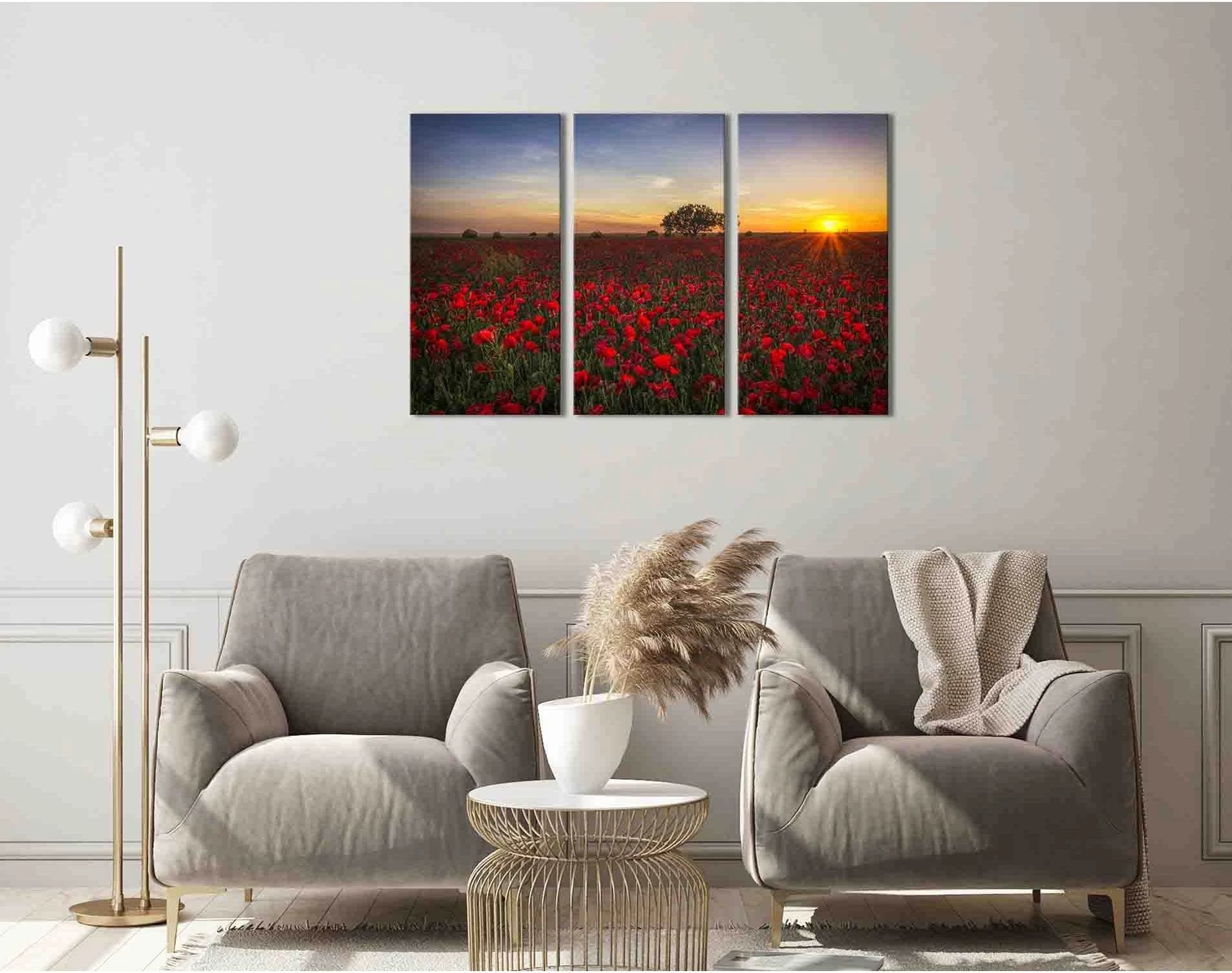 Poppy field №D1214 Ready to Hang Canvas Print - Zellart Canvas Prints 0new, ALL_Products, Sunrise & sunset wall art