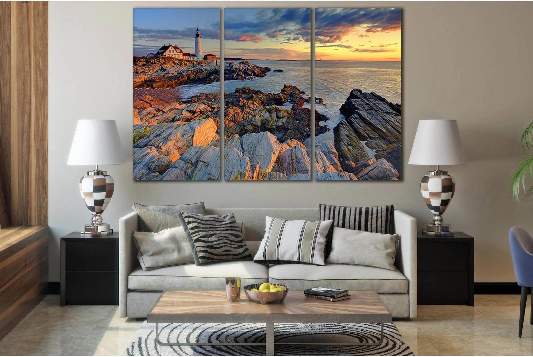 Portland Lighthouse And Sunrise №SL243 Ready to Hang Canvas Print - Zellart Canvas Prints 0new, ALL_Products, SUNRISE & SUNSET WALL ART