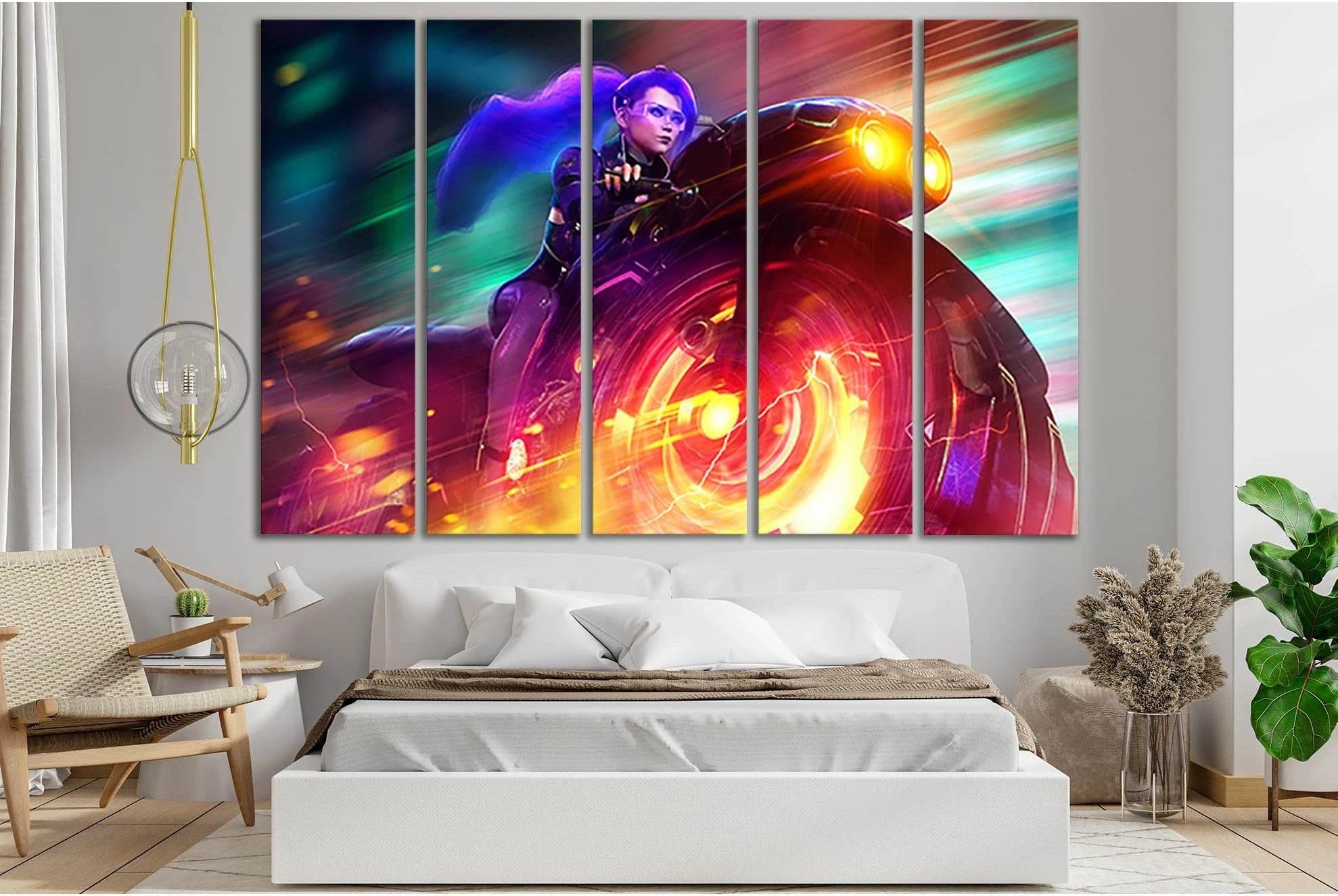 Pretty Girl Rides A Motorcycle №SL1246 Ready to Hang Canvas Print - Zellart Canvas Prints 0new, ALL_Products, Fantasy And Sci Fi Wall Art