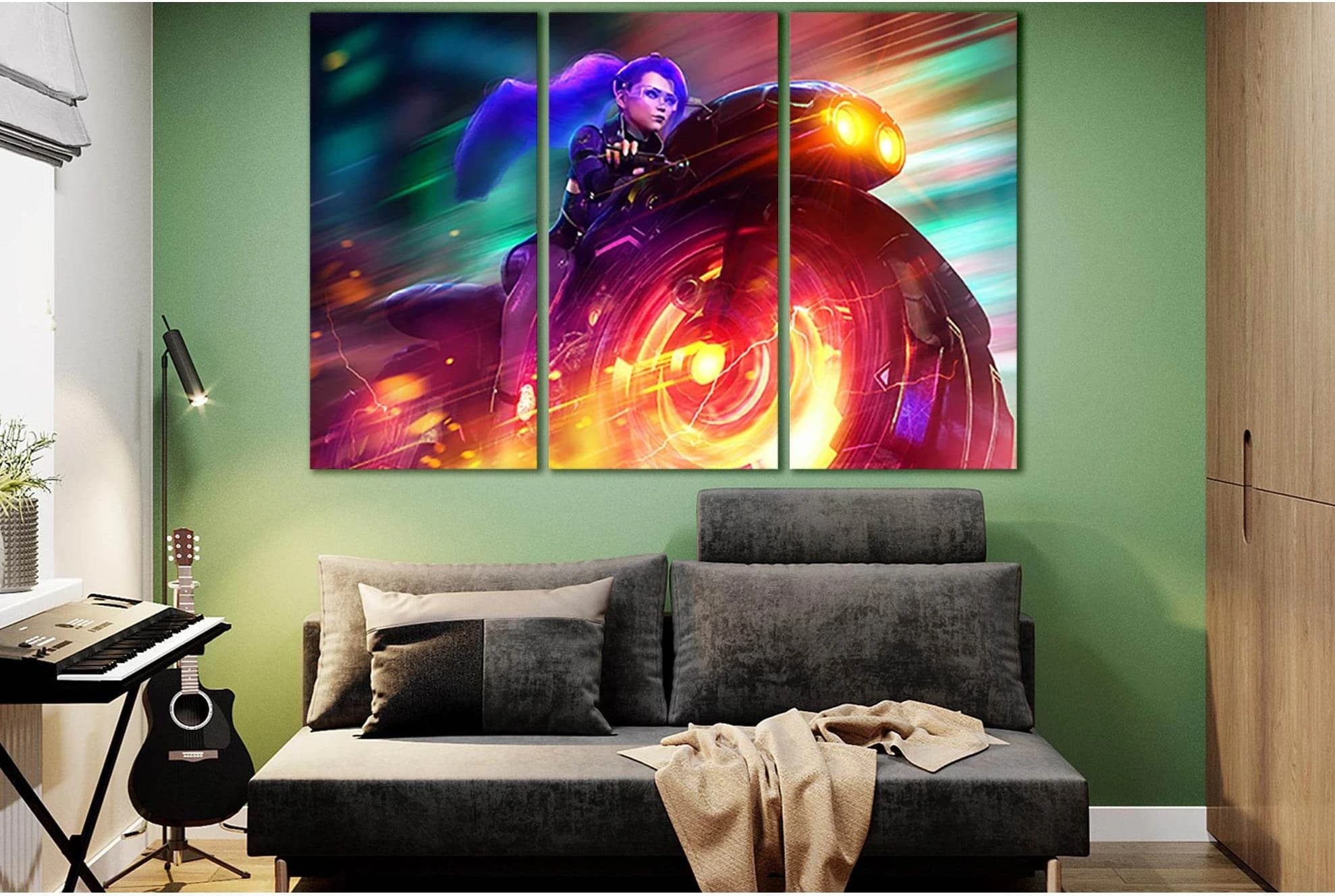 Pretty Girl Rides A Motorcycle №SL1246 Ready to Hang Canvas Print - Zellart Canvas Prints 0new, ALL_Products, Fantasy And Sci Fi Wall Art
