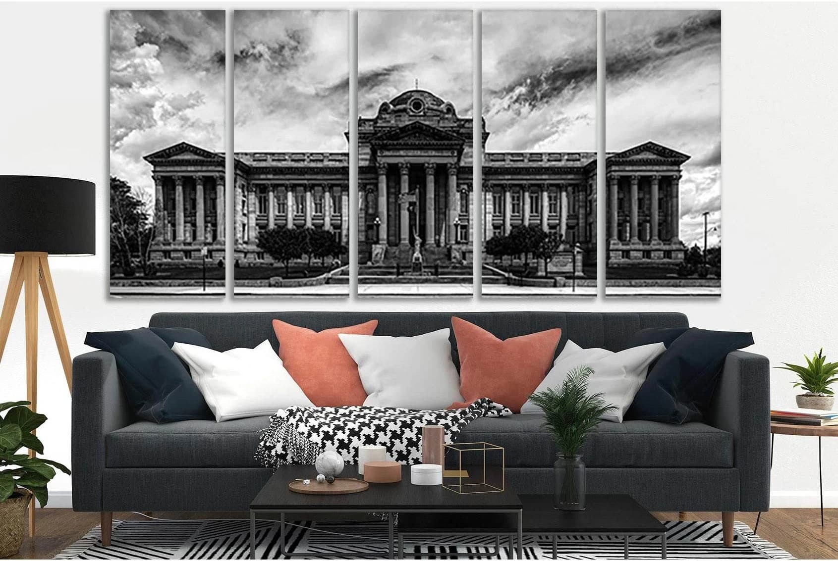 Pueblo County Courthouse Black End White №SL865 Ready to Hang Canvas Print - Zellart Canvas Prints 0new, ALL_Products, Black & White Wall Art