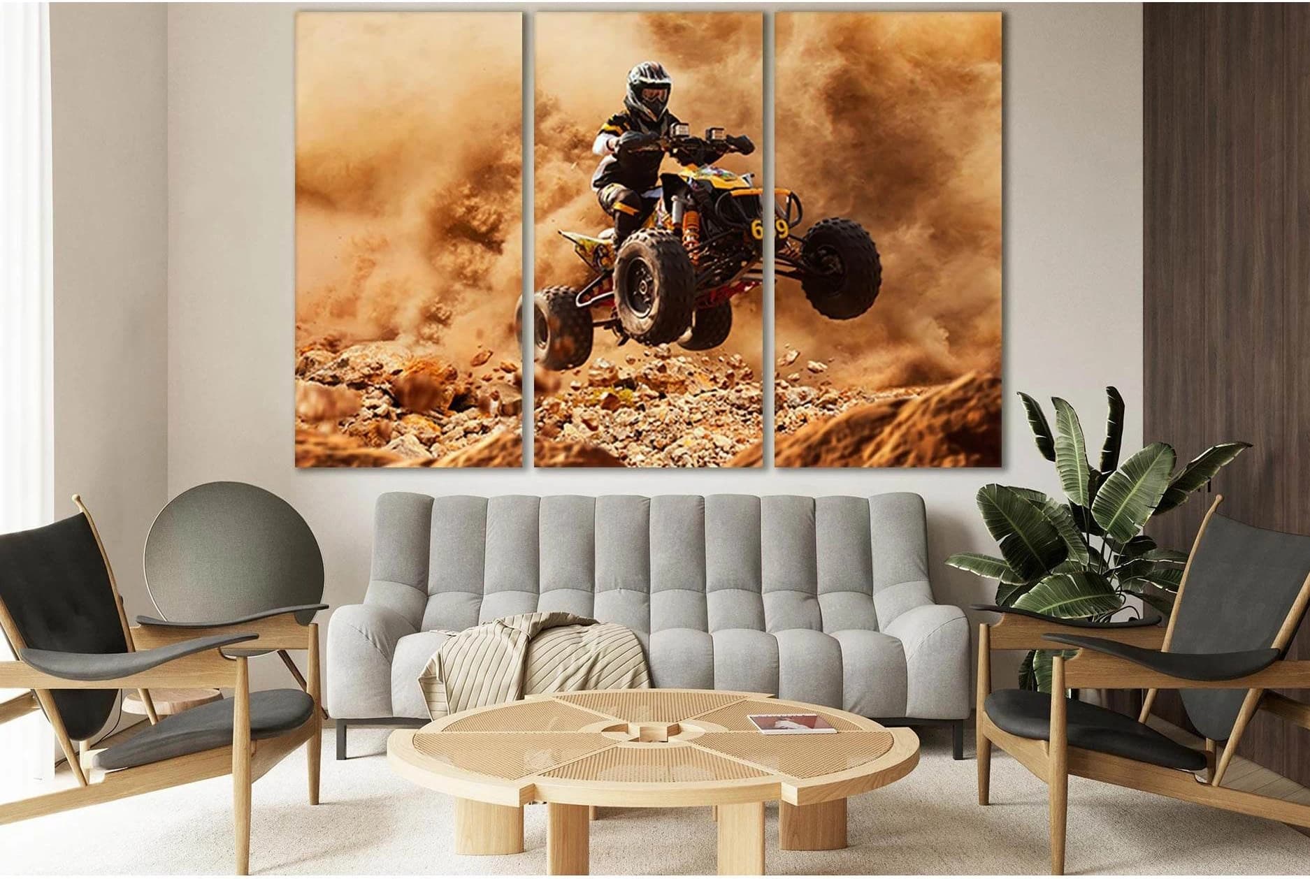 Quad Bike In Dust Cloud №SL770 Ready to Hang Canvas Print - Zellart Canvas Prints 0new, ALL_Products, Engine, Engines Wall Art