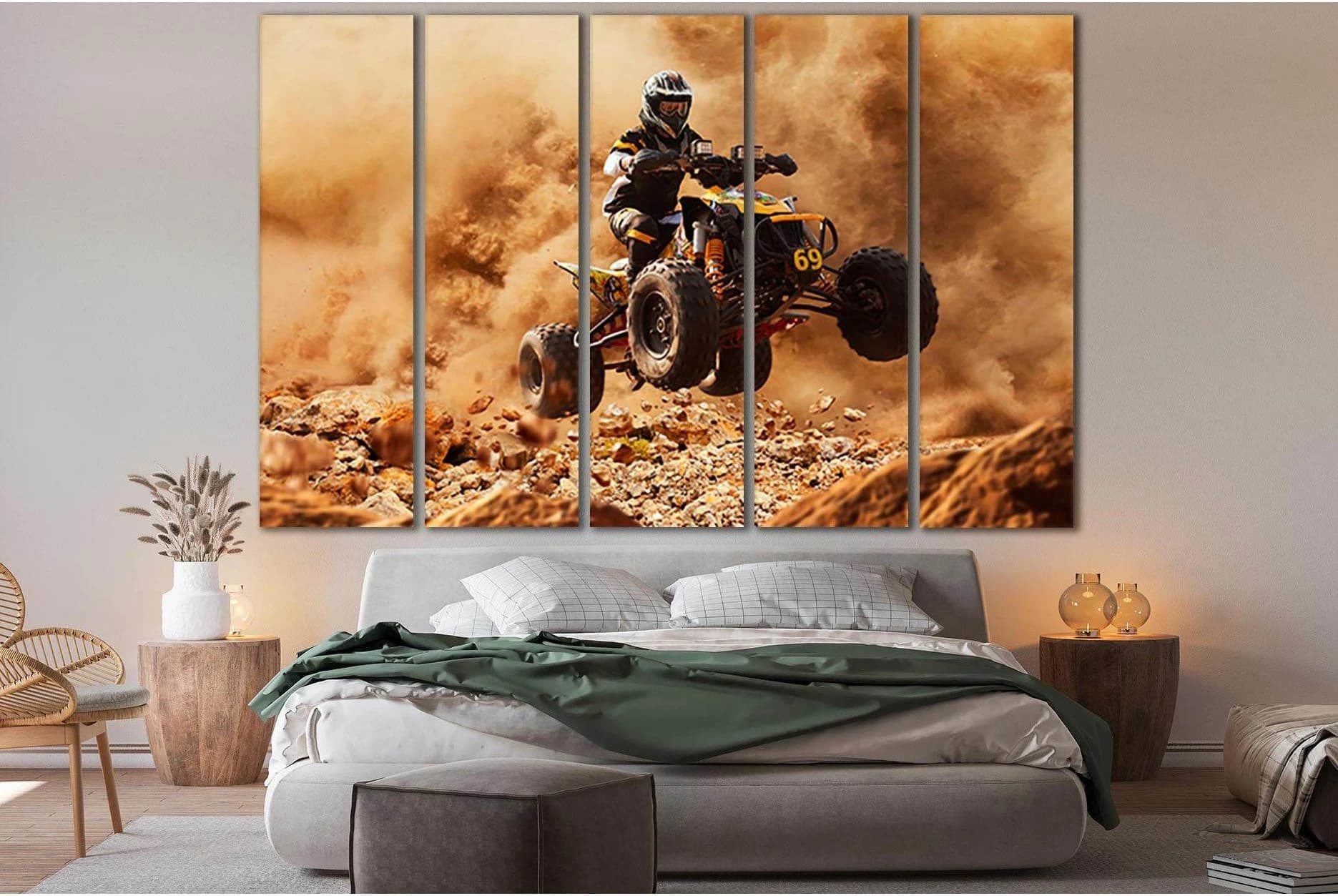 Quad Bike In Dust Cloud №SL770 Ready to Hang Canvas Print - Zellart Canvas Prints 0new, ALL_Products, Engine, Engines Wall Art