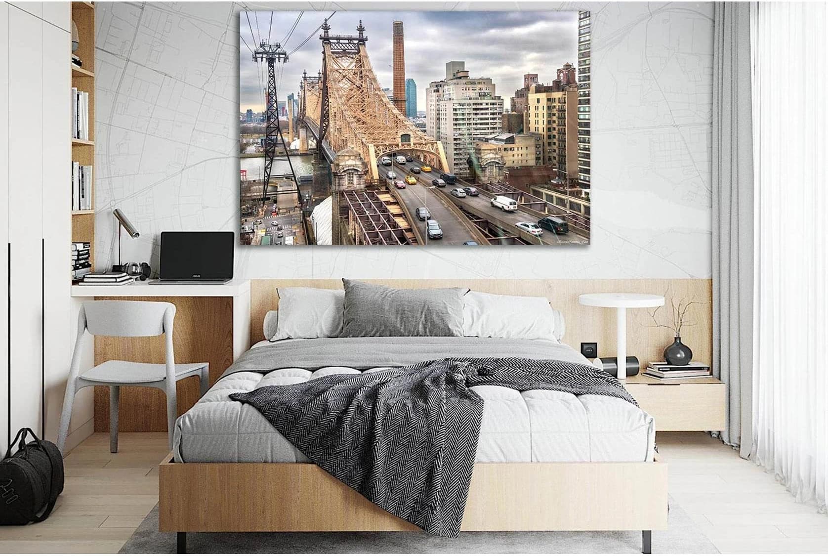 Queensboro Bridge New York №SL1099 Ready to Hang Canvas Print - Zellart Canvas Prints 0_NY_ART, 0new, ALL_Products, Bridges Wall Art