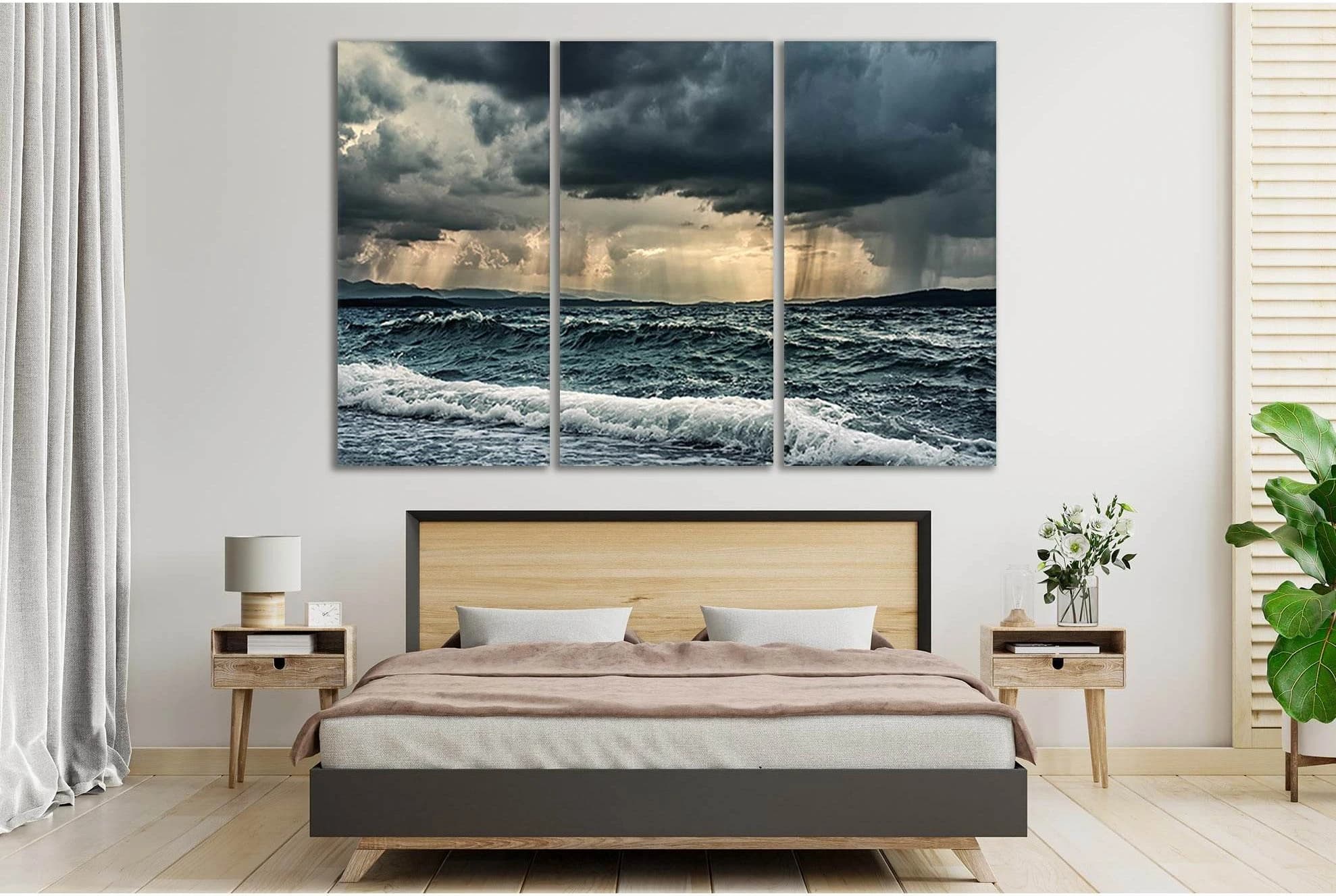 Rain Over Stormy Ocean №SL54 Ready to Hang Canvas Print - Zellart Canvas Prints 0new, ALL_Products, Beach Ocean & Waves