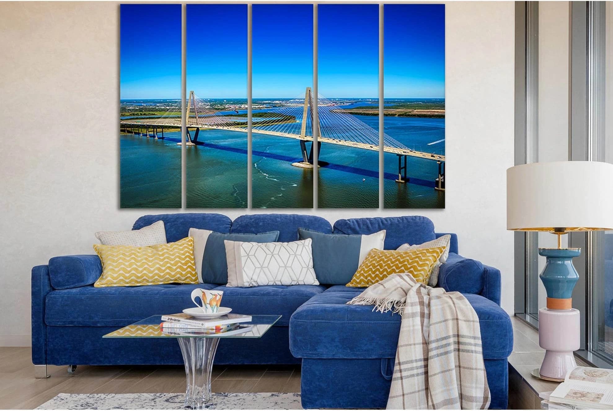 Ravenel Bridge And Cooper River №SL1114 Ready to Hang Canvas Print - Zellart Canvas Prints 0new, ALL_Products, Bridges Wall Art