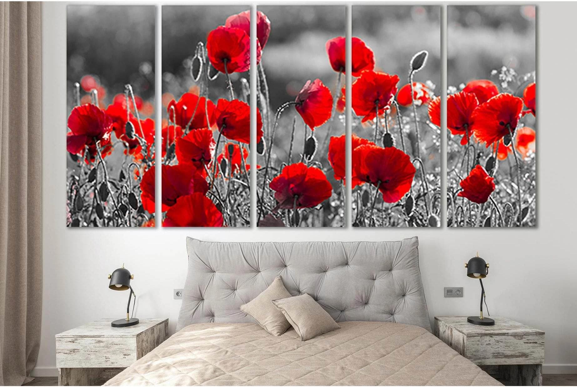 Red Poppies Black And White №SL717 Ready to Hang Canvas Print - Zellart Canvas Prints 0new, ALL_Products, Floral & Botanical Wall Art