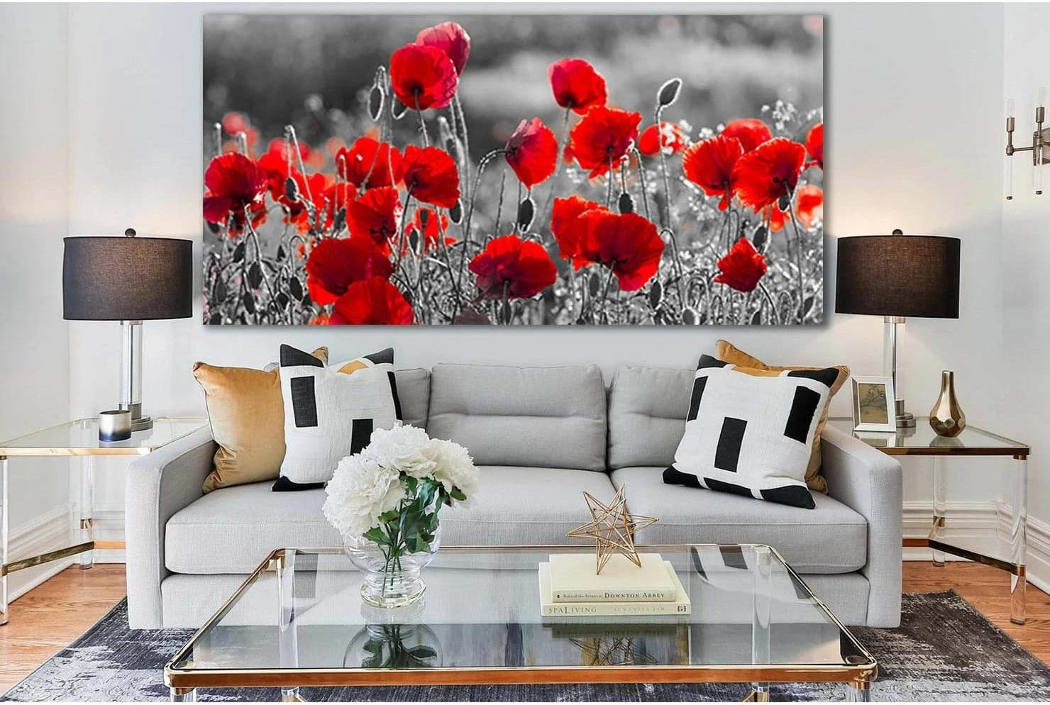 Red Poppies Black And White №SL717 Ready to Hang Canvas Print - Zellart Canvas Prints 0new, ALL_Products, Floral & Botanical Wall Art