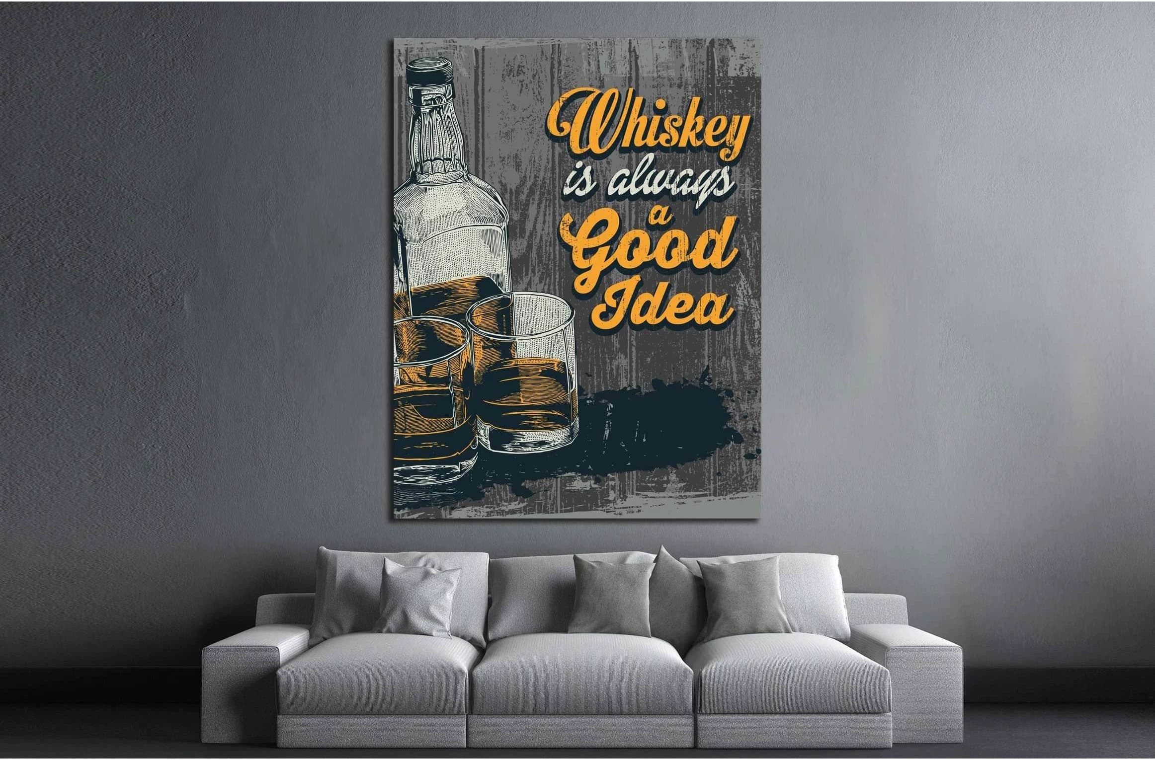 Retro design Whiskey Is Always A Good Idea with whiskey in two glasses and bottle №4574 Ready to Hang Canvas Print - Zellart Canvas Prints ALL_Products, s-4574