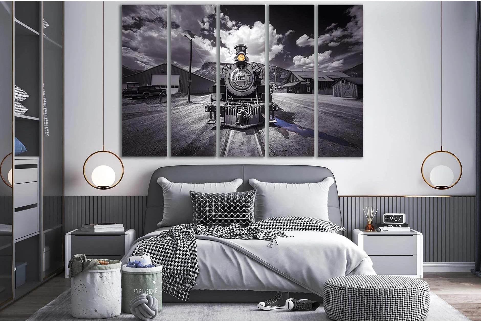 Retro Train Black And White №SL743 Ready to Hang Canvas Print - Zellart Canvas Prints 0new, ALL_Products, Engine, Engines Wall Art