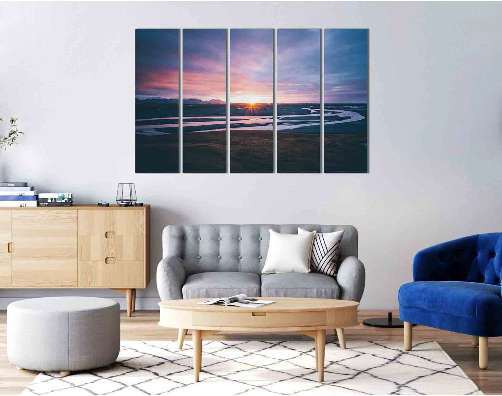 River in Iceland №D1813 Ready to Hang Canvas Print - Zellart Canvas Prints 0new, ALL_Products, Sunrise & sunset wall art