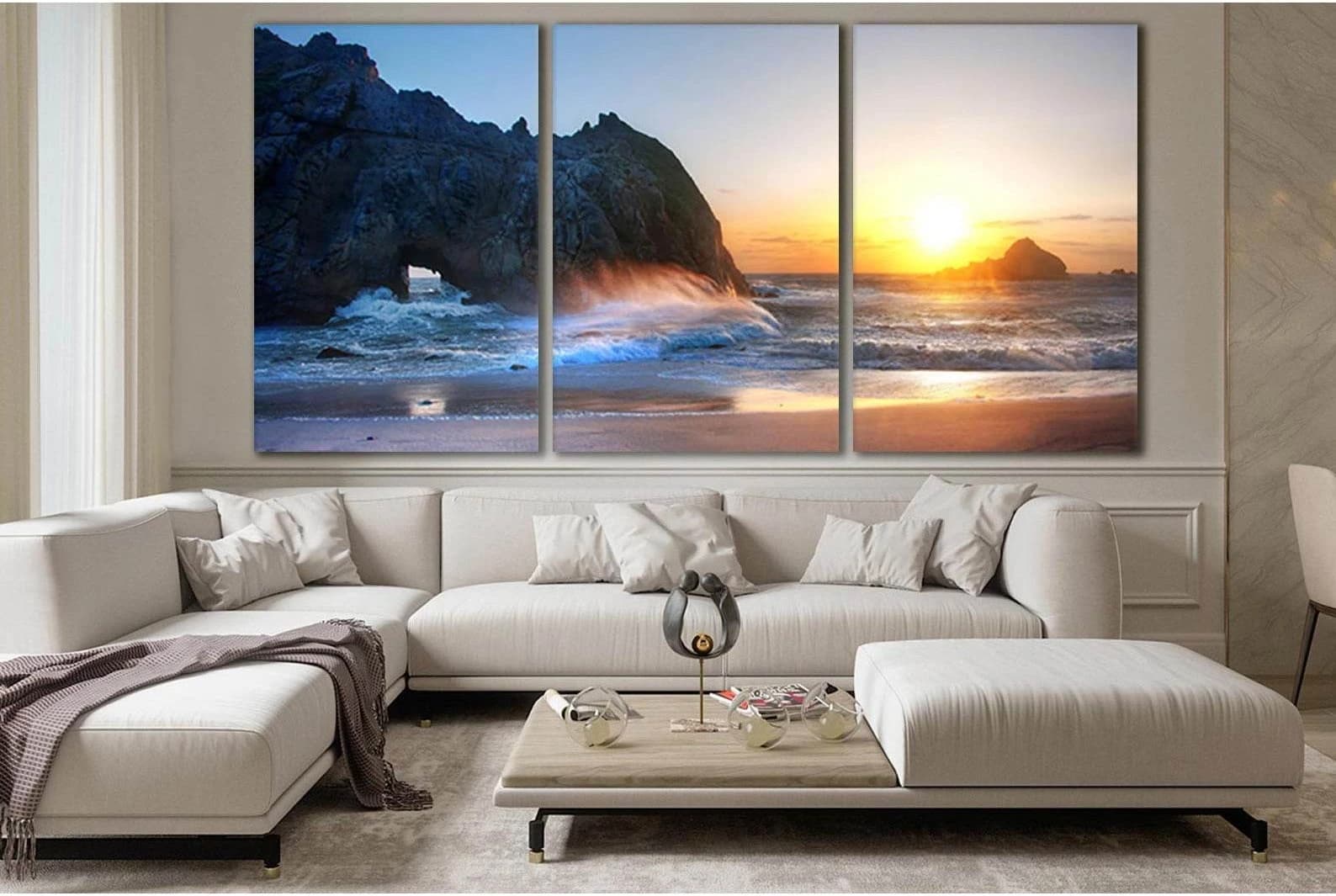 Rocks Waves Beach Sunset №SL255 Ready to Hang Canvas Print - Zellart Canvas Prints 0new, ALL_Products, SUNRISE & SUNSET WALL ART