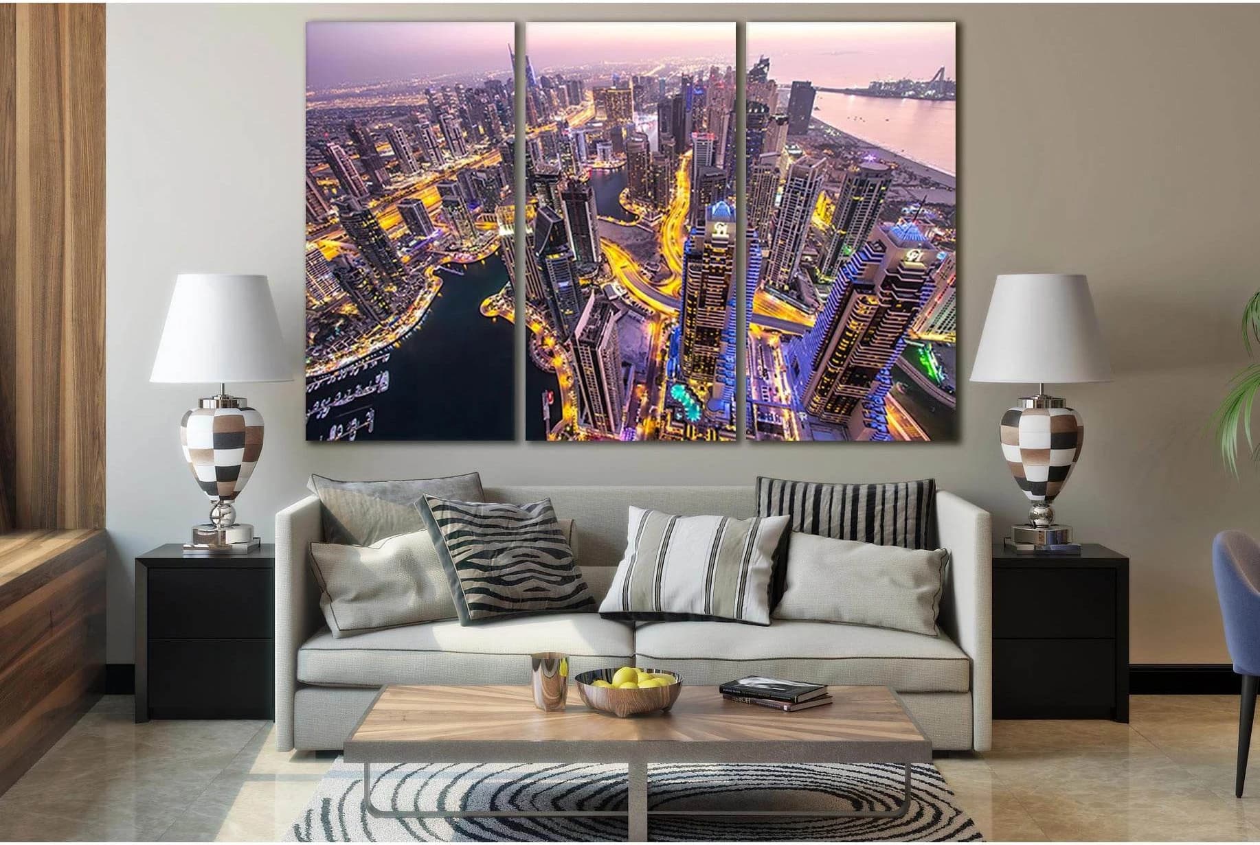 Rooftop View Of Dubai After Sunset №SL350 Ready to Hang Canvas Print - Zellart Canvas Prints 0new, ALL_Products, Cityscapes & Skylines