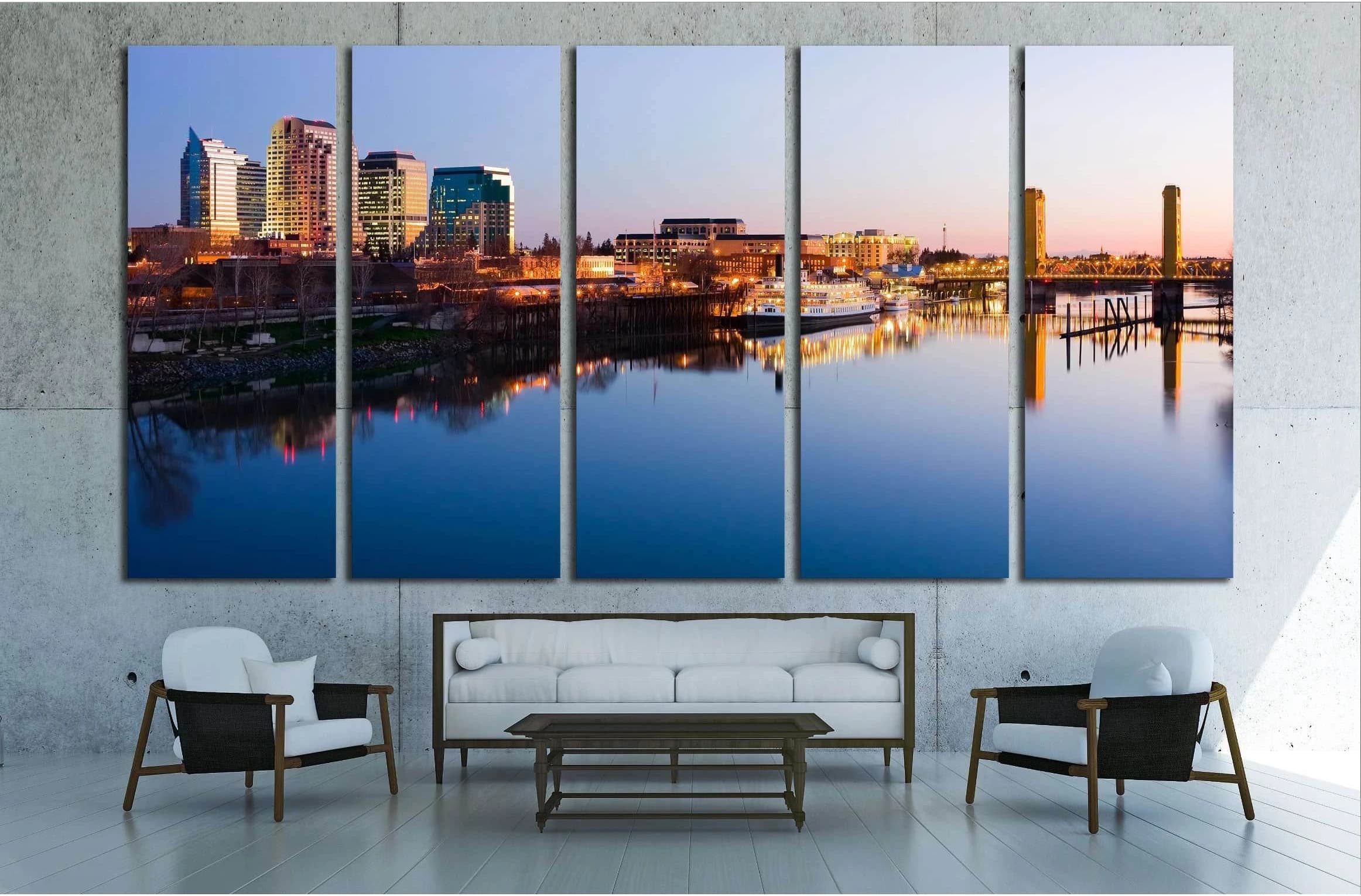 Sacramento skyline at night №1619 Ready to Hang Canvas Print - Zellart Canvas Prints ALL_Products, s-1619