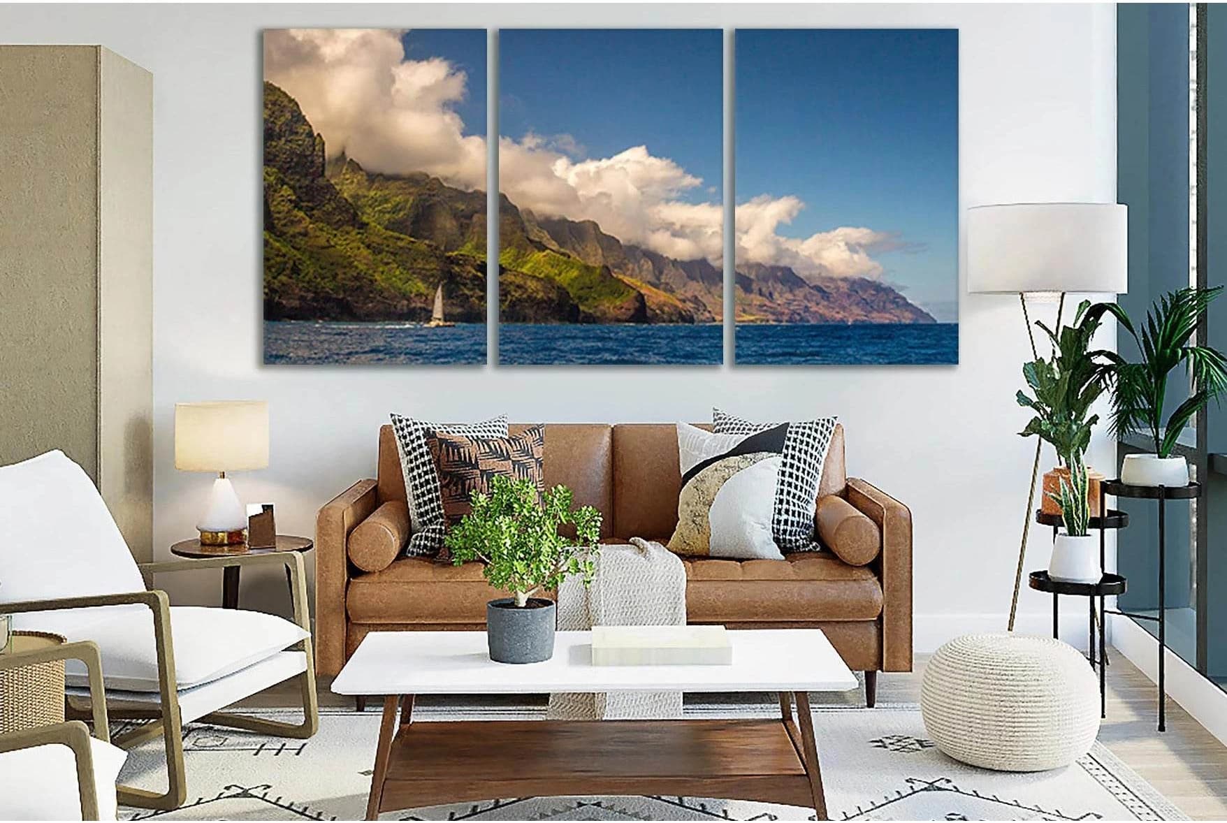 Sailboat Near Sea Cliffs №SL168 Ready to Hang Canvas Print - Zellart Canvas Prints 0new, ALL_Products, Beach Ocean & Waves
