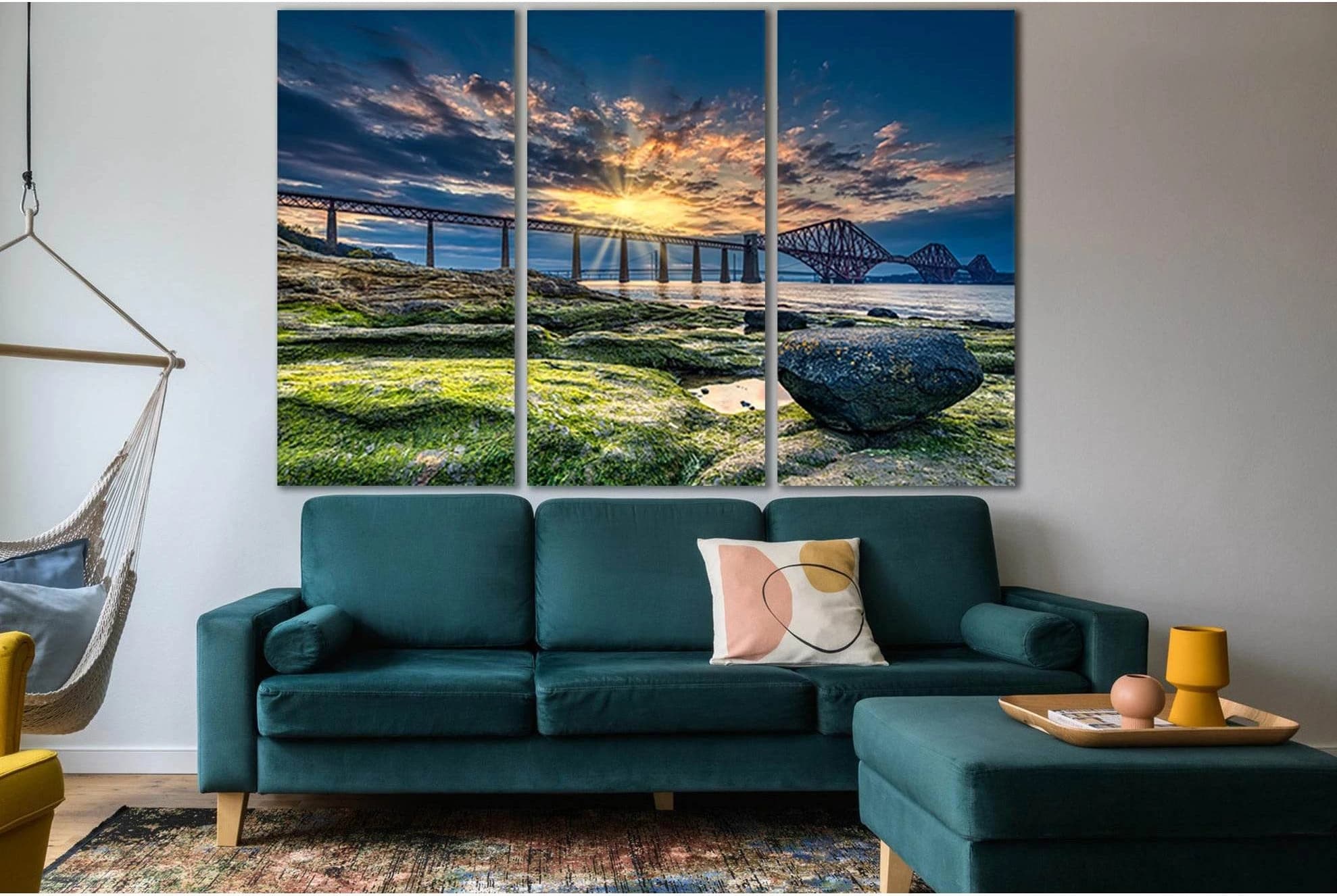 Scotland Forth Bridge At Sunrise №SL1097 Ready to Hang Canvas Print - Zellart Canvas Prints 0new, ALL_Products, Bridges Wall Art
